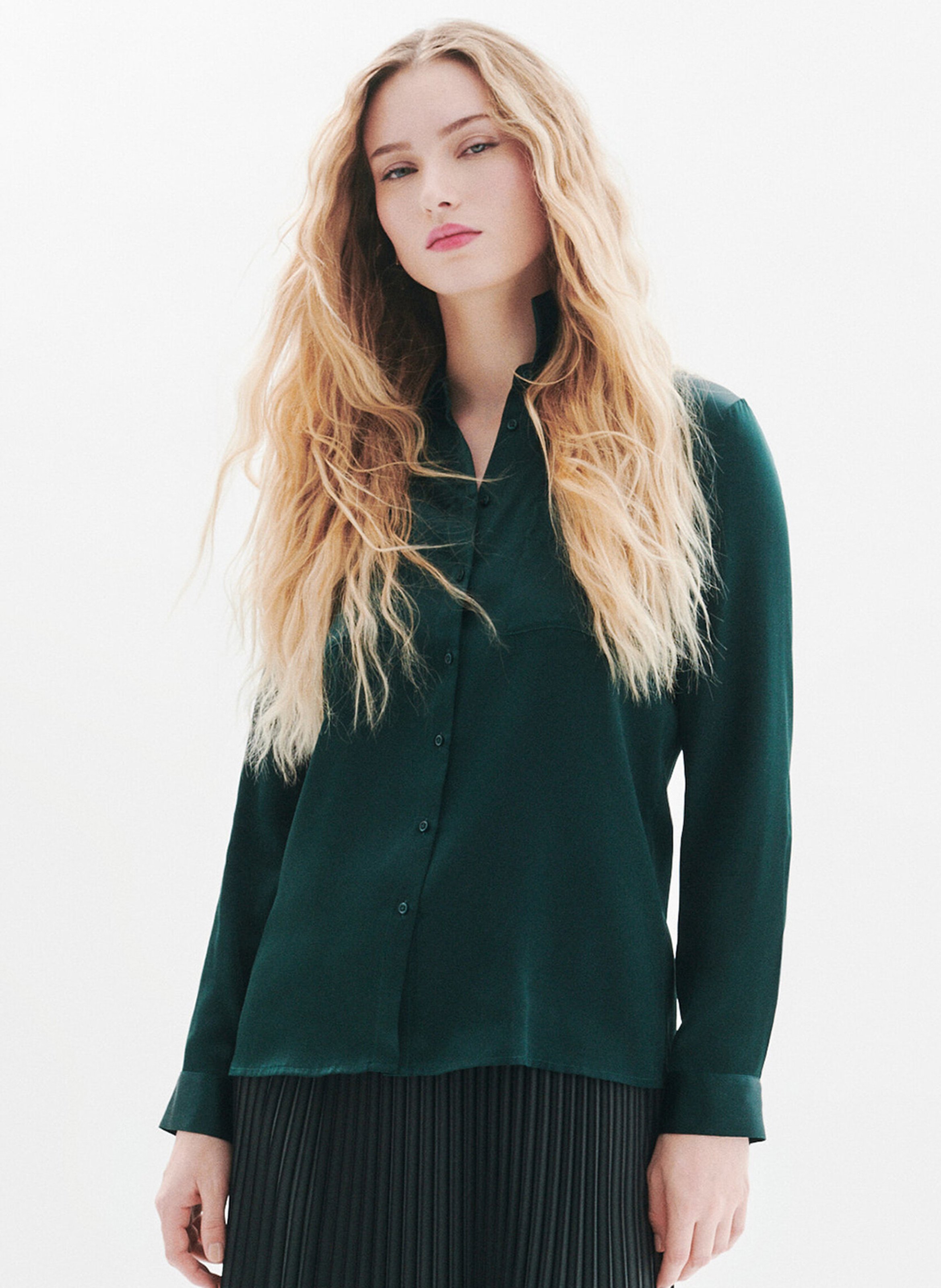 Chemise en soie col classique CAROLL Vert