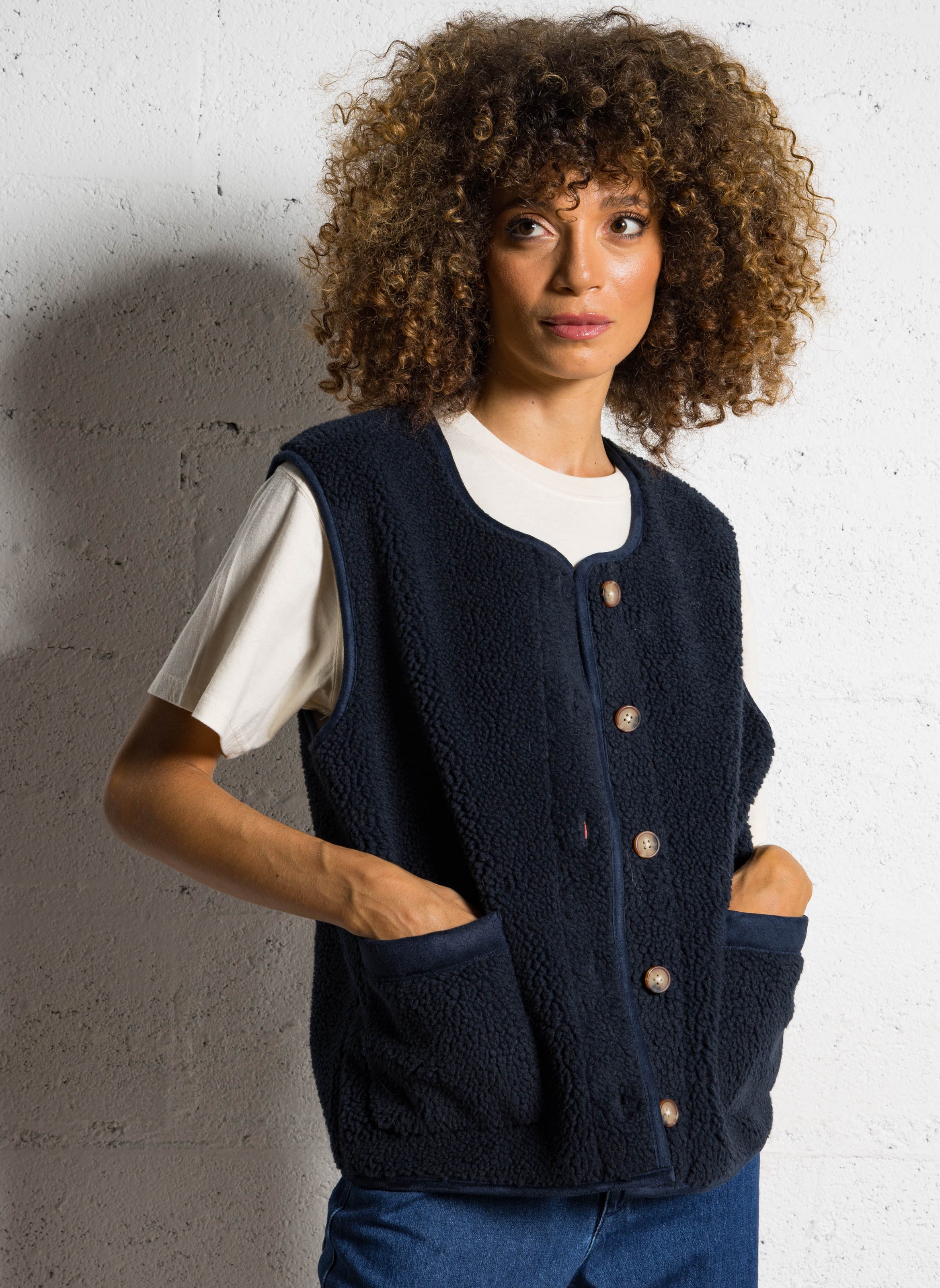 Omkeerbaar jasje van sherpa met ronde hals LAB DIP Blauw