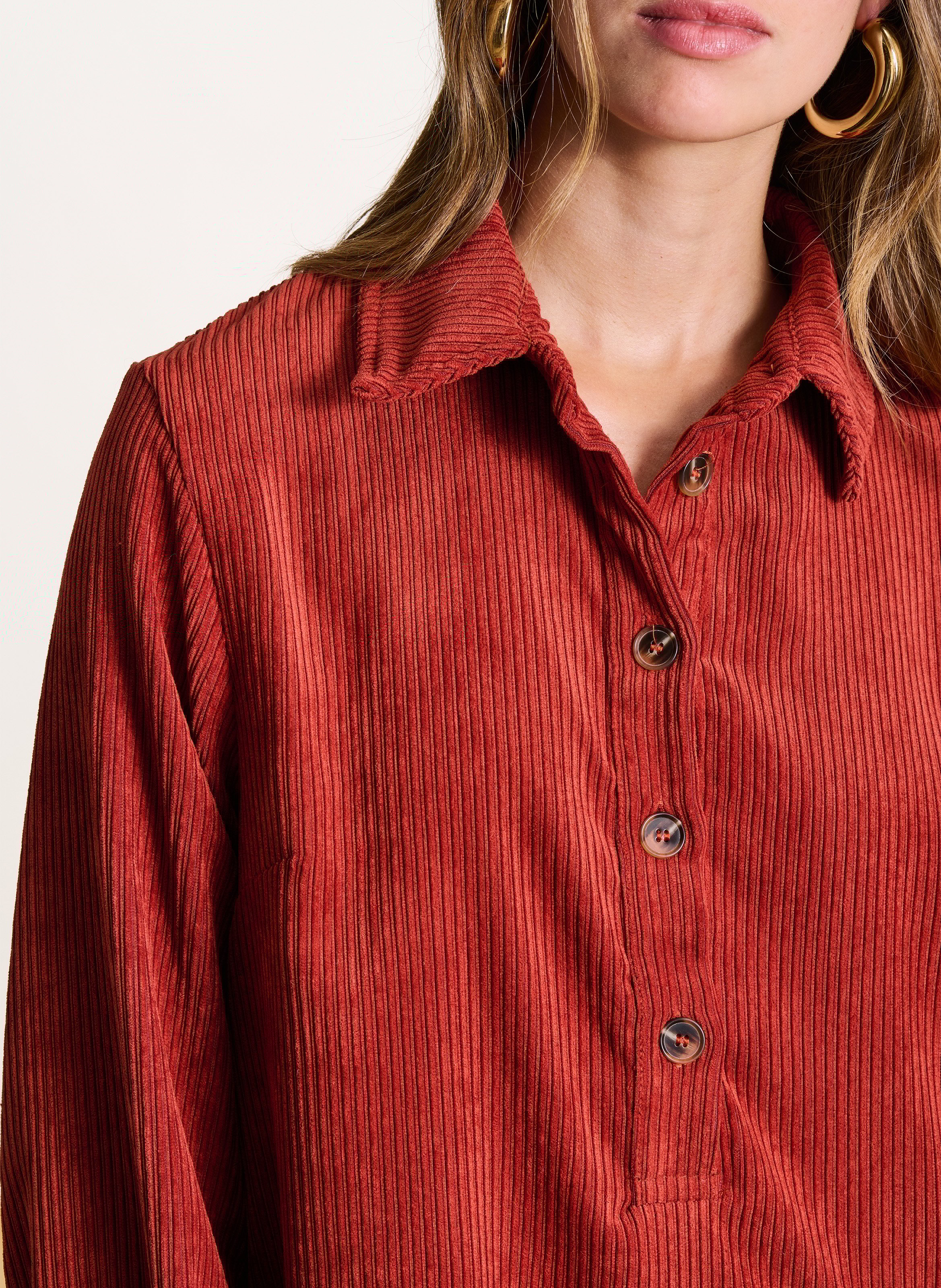 Robe courte chemise en velours côtelé Rouge