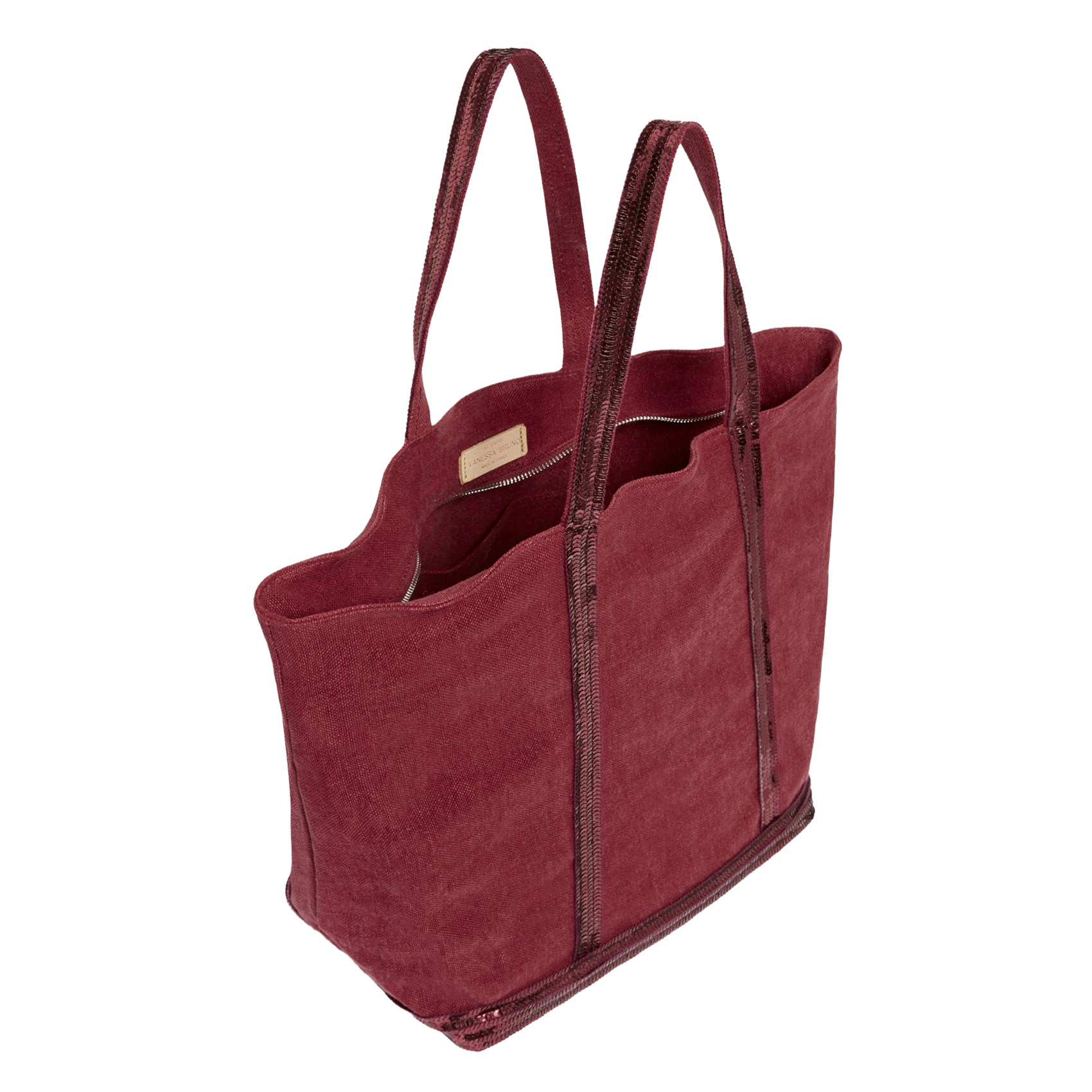 Sequin-embroidered linen tote bag VANESSA BRUNO Pink