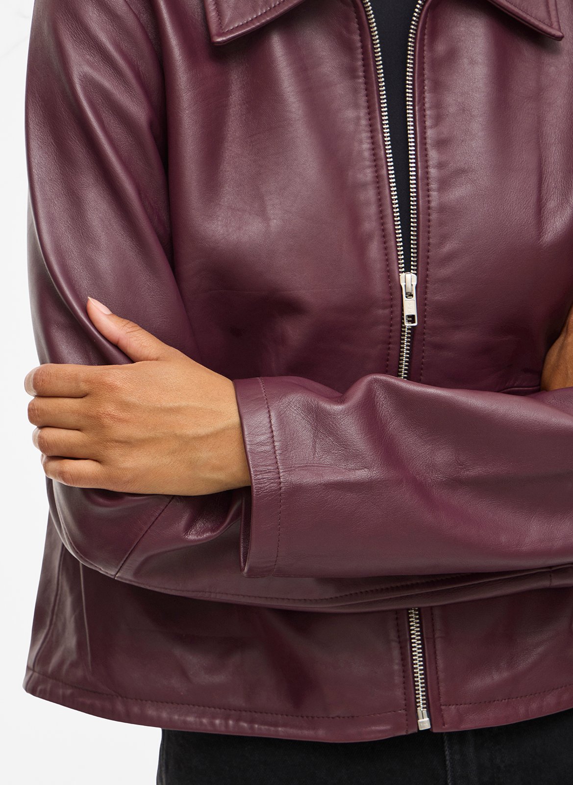 Veste droite col classique en cuir VILA Prune