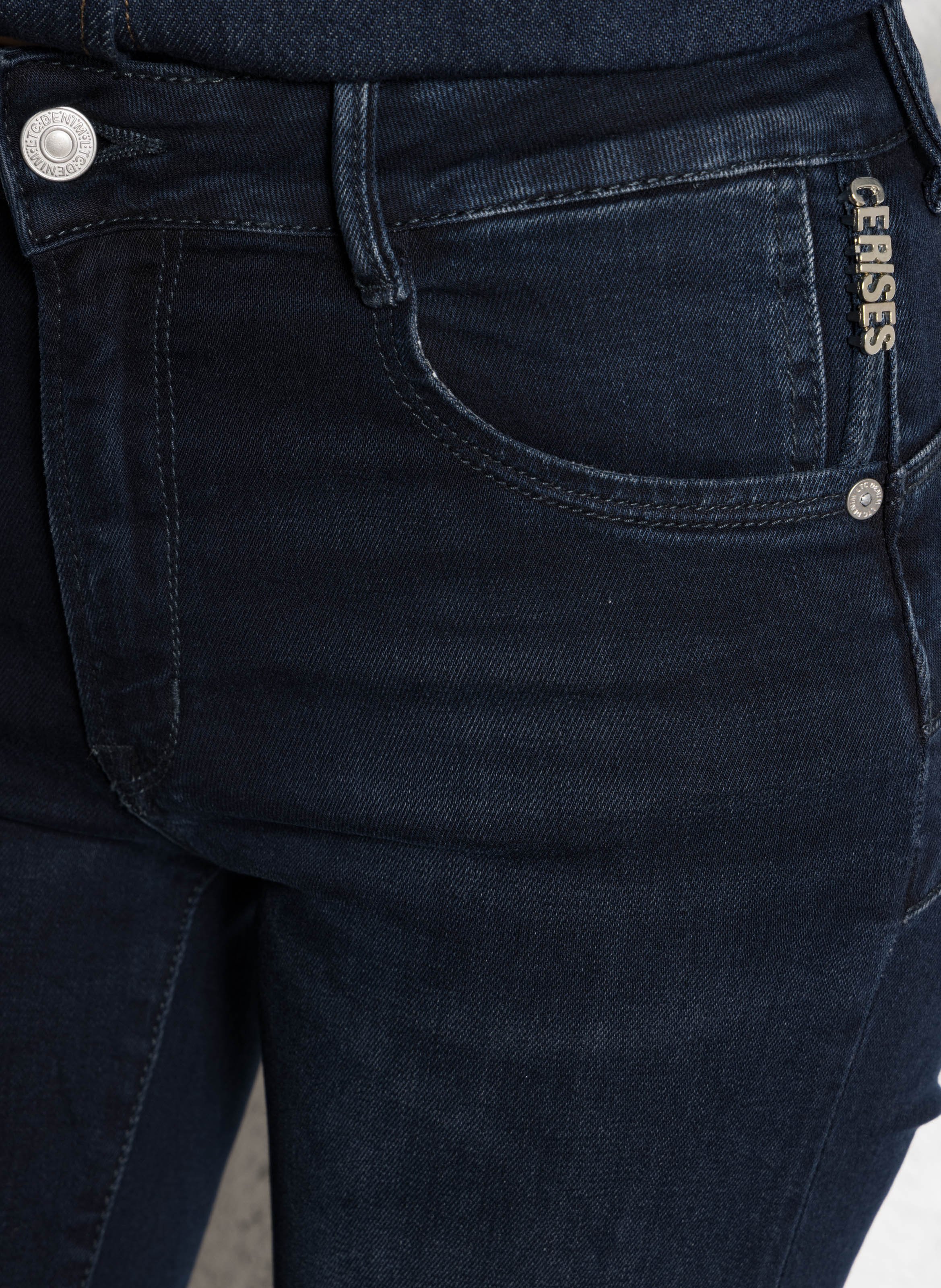 Jean flare taille haute en coton mélangé LE TEMPS DES CERISES Bleu