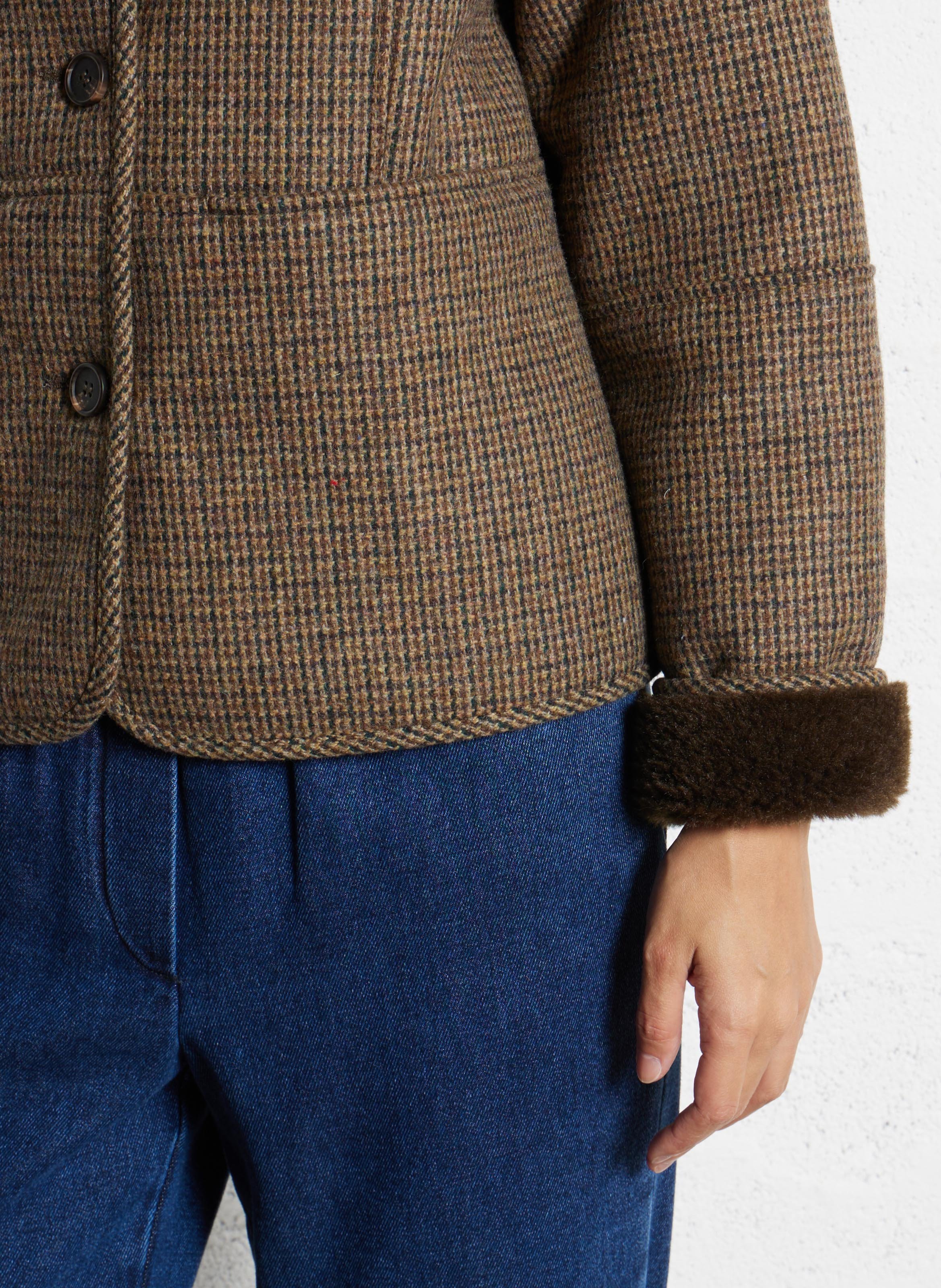 Straight coat with high collar in checkered pattern MAISON 123 Green