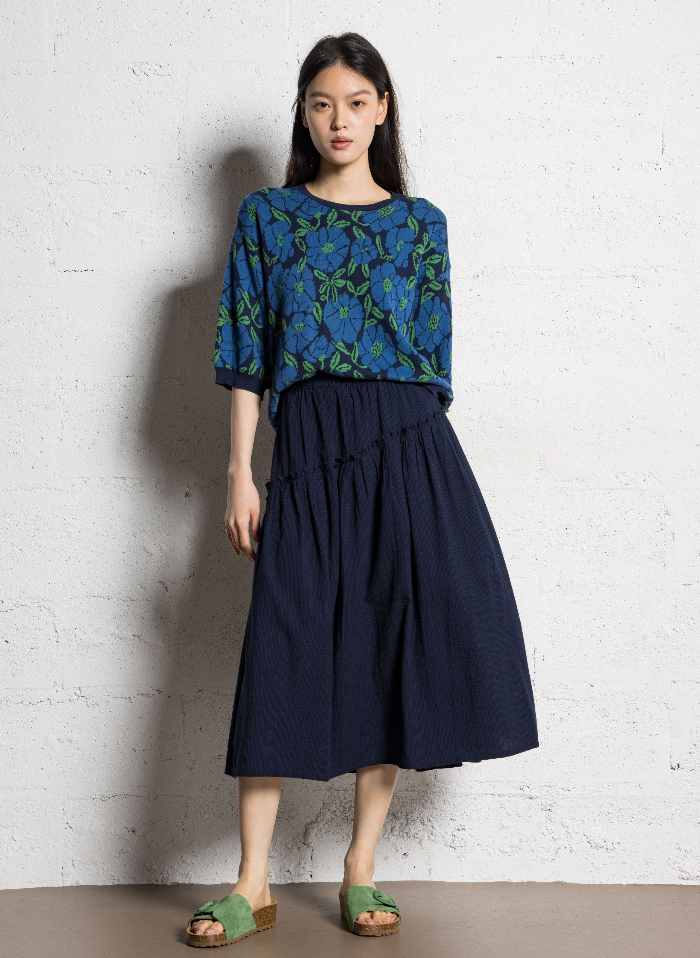 Platte, leren sandalen met gesp NICE THINGS Groen