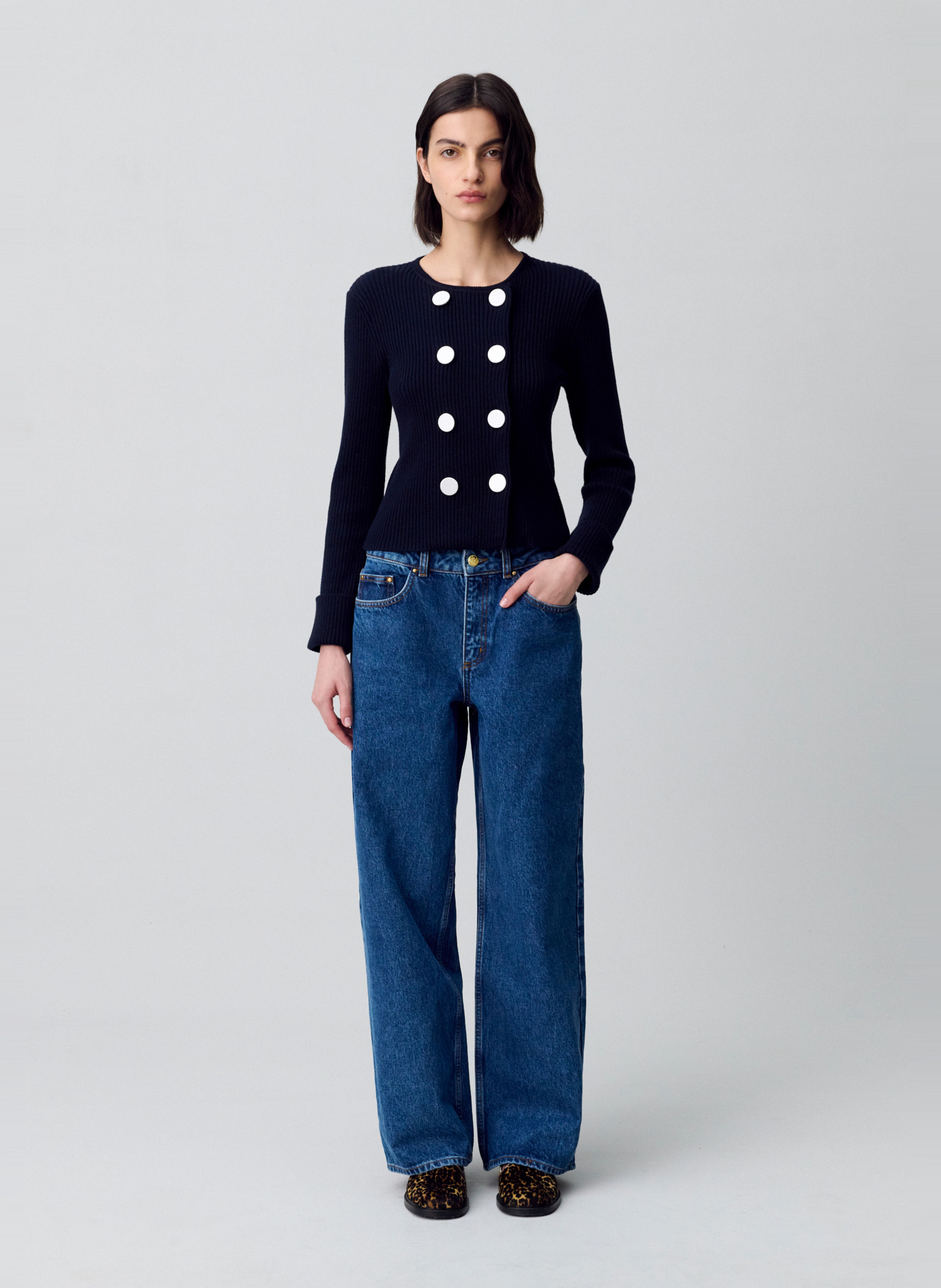 Cardigan droit col rond  CLAUDIE PIERLOT Bleu