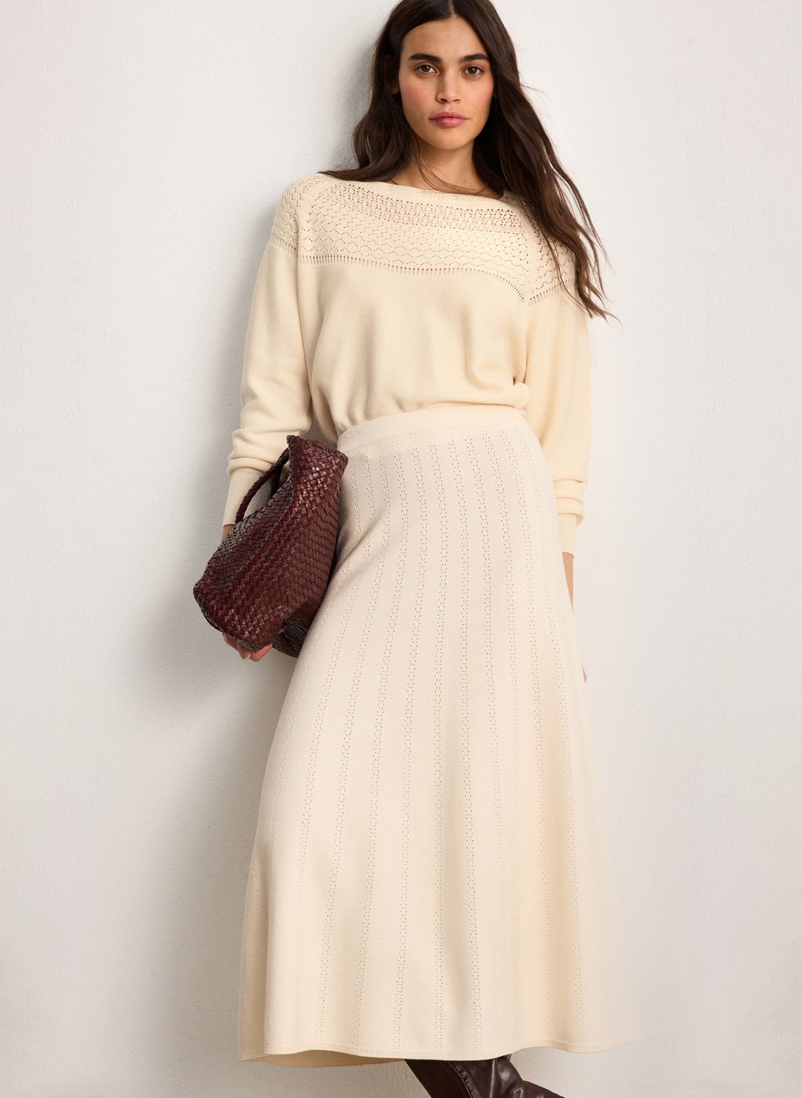 Ausgestellter Midirock aus Baumwoll-Mix PABLO Beige