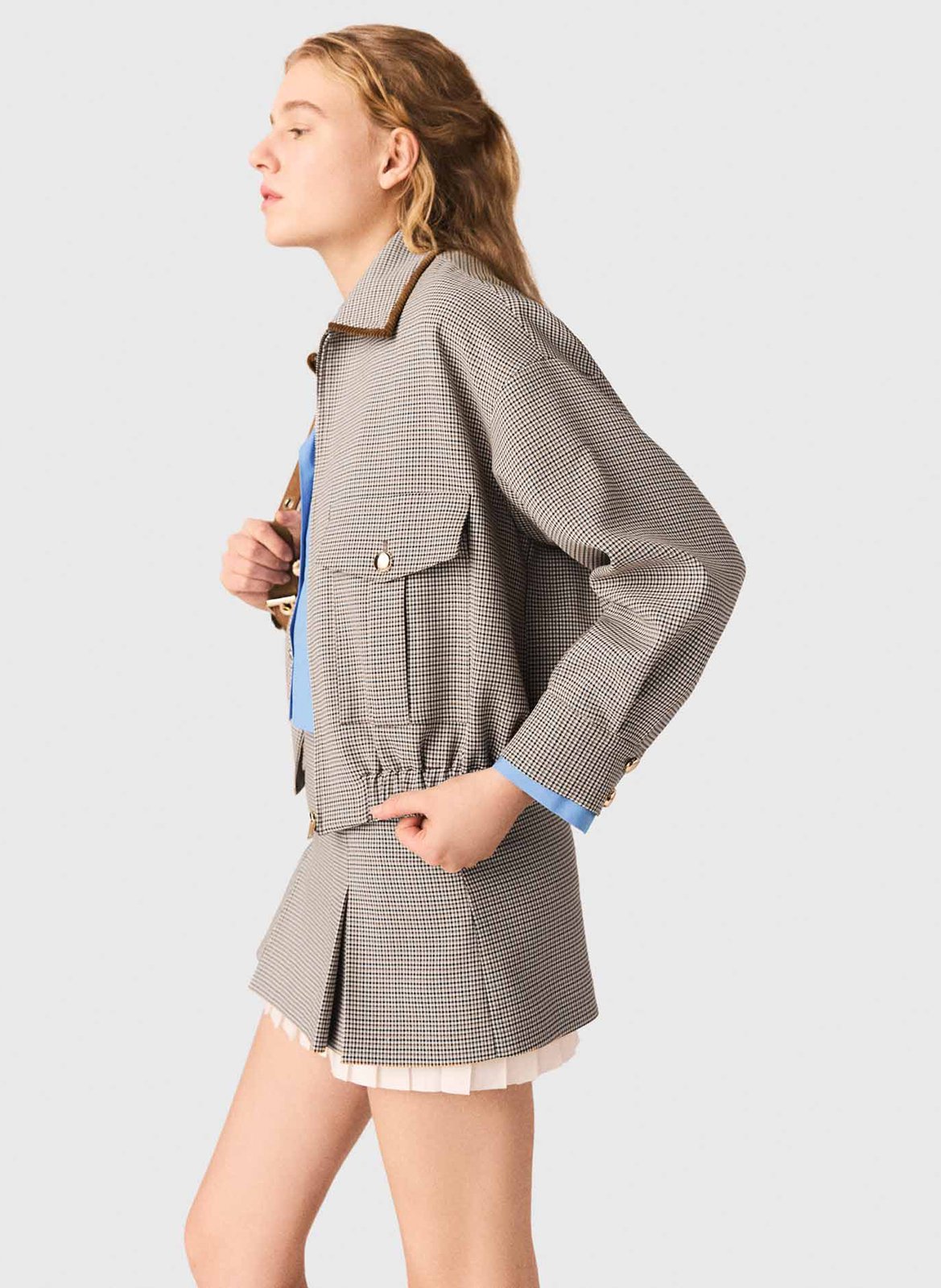 Veste droite col classique imprimée MAJE Marron