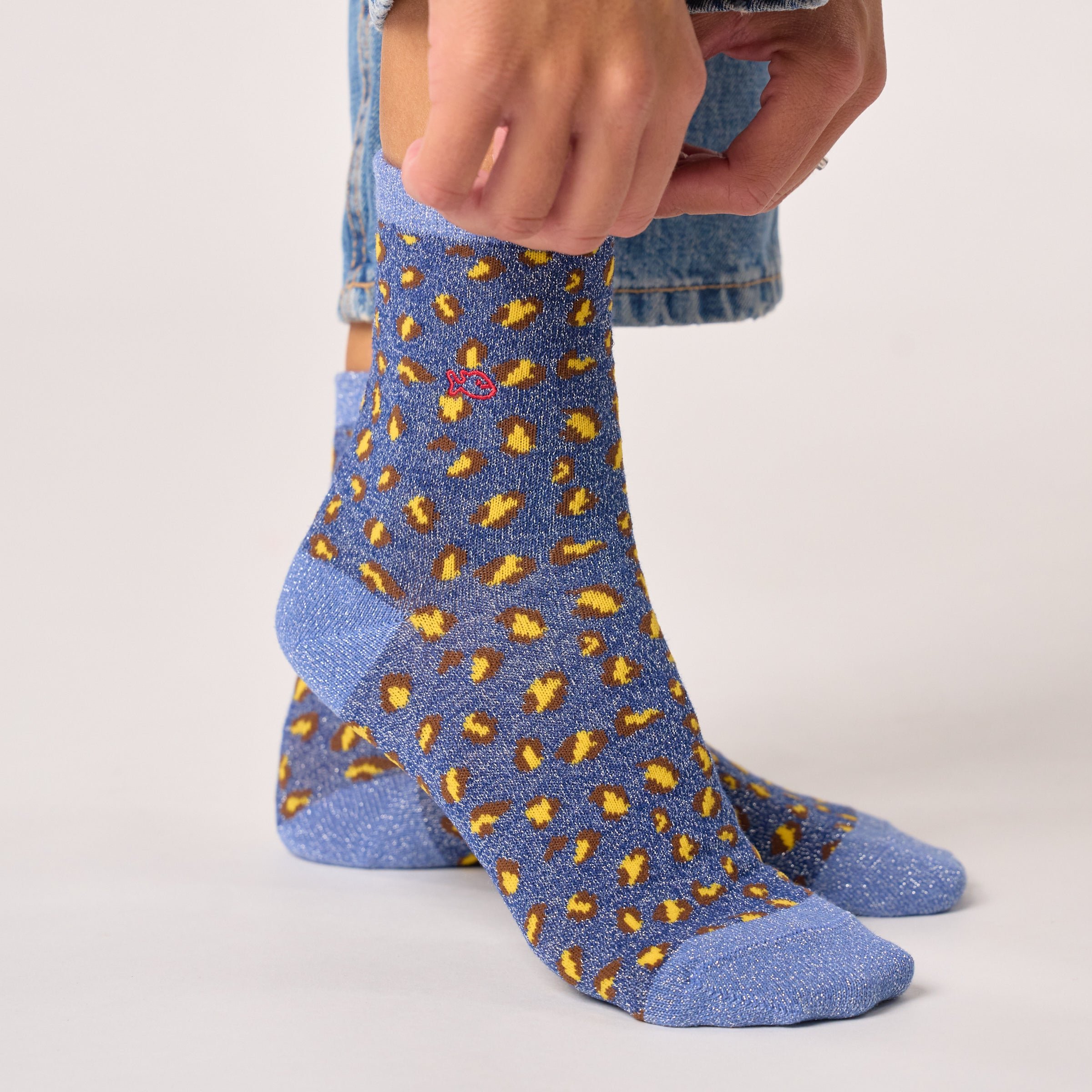 Leopard Combed Cotton Socks Blue