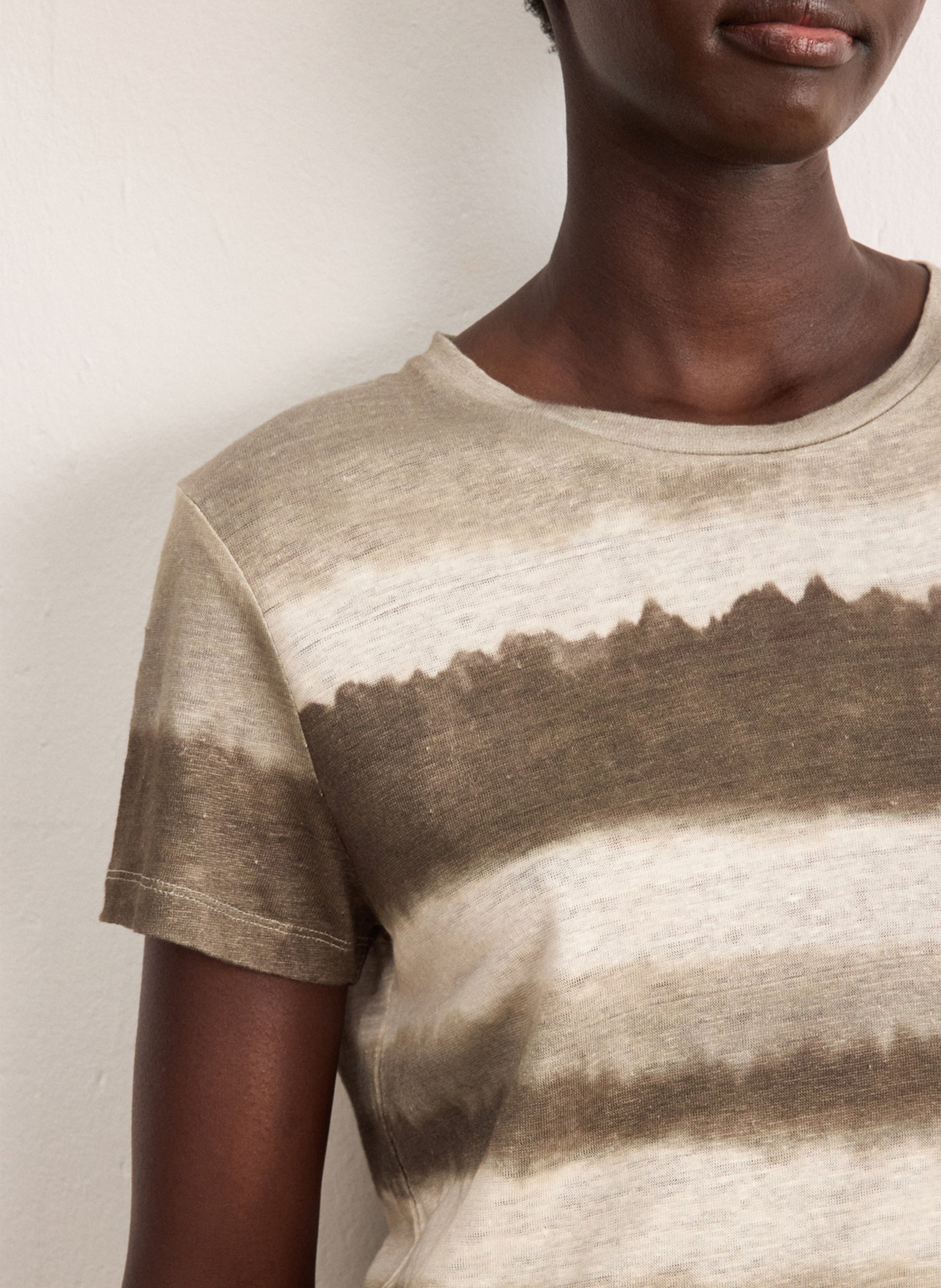 Tee-shirt droit col rond imprimé Tie&Dye en lin PABLO Vert