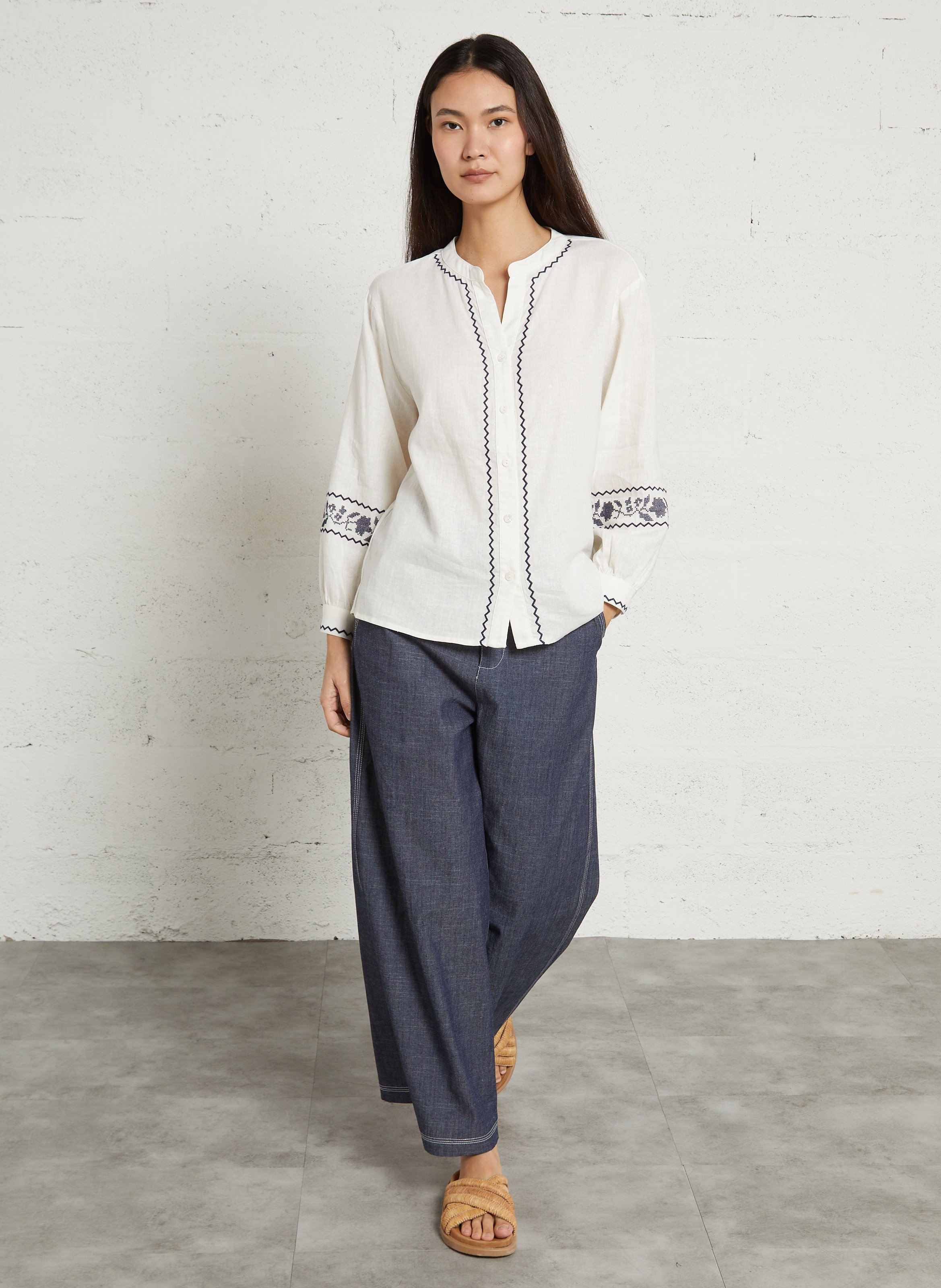 Oversize Rundhalsausschnitt Hemd aus Leinenmischung THE KORNER Weiss