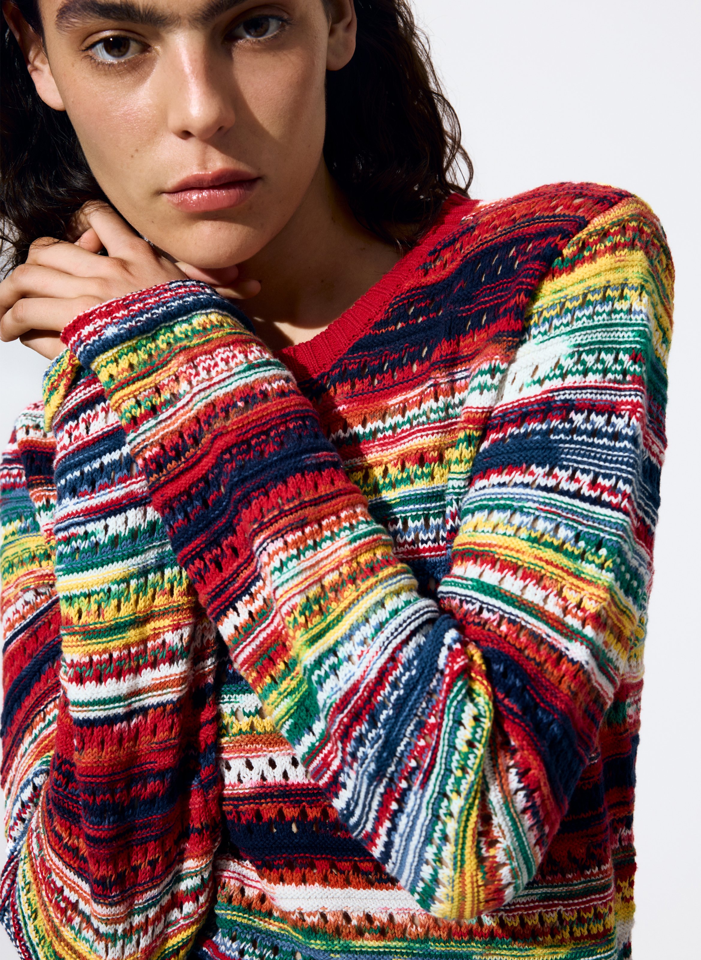 Pull col rond en coton DESIGUAL Rouge