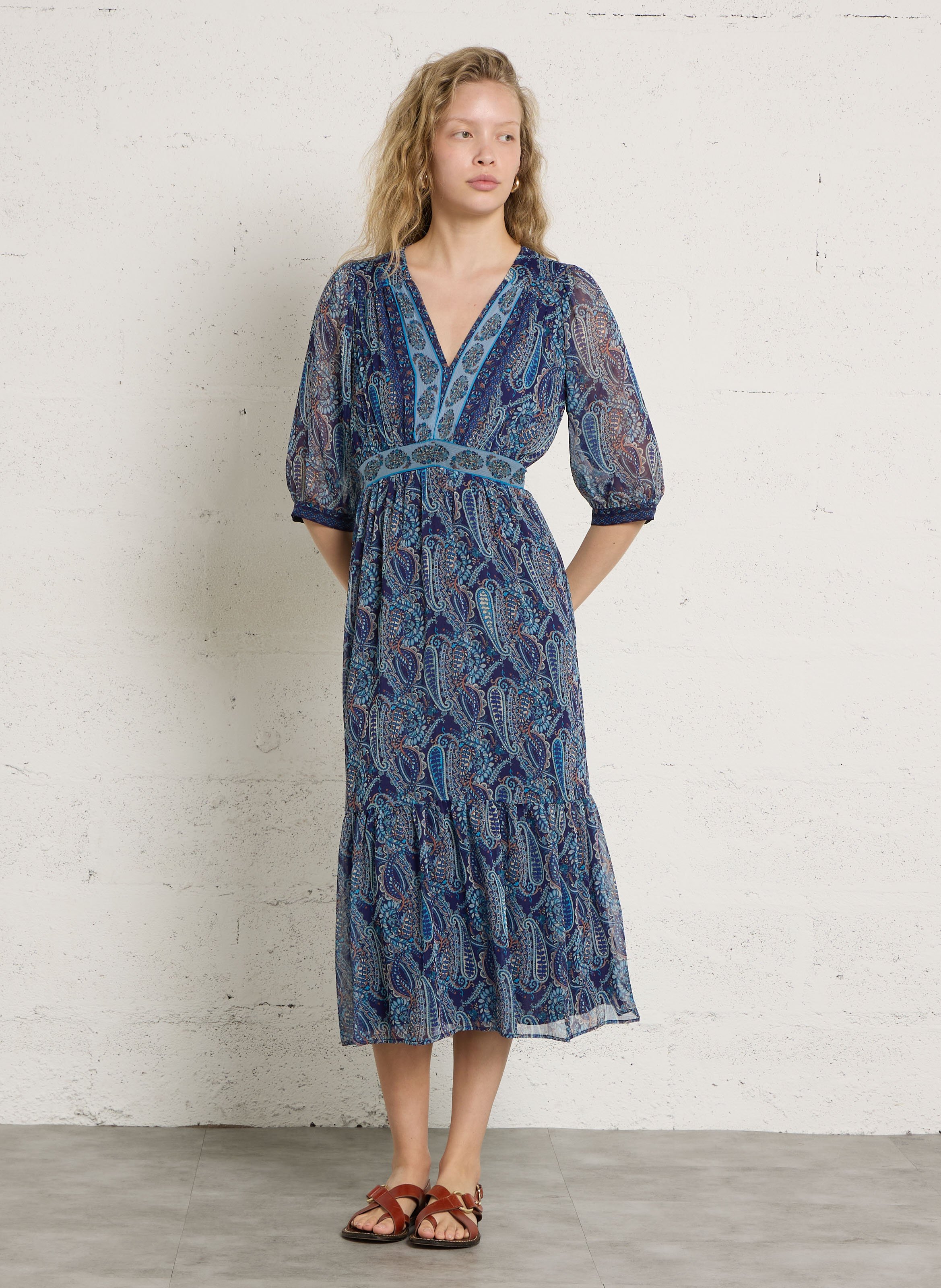 Long V-neck dress SUD EXPRESS Blue
