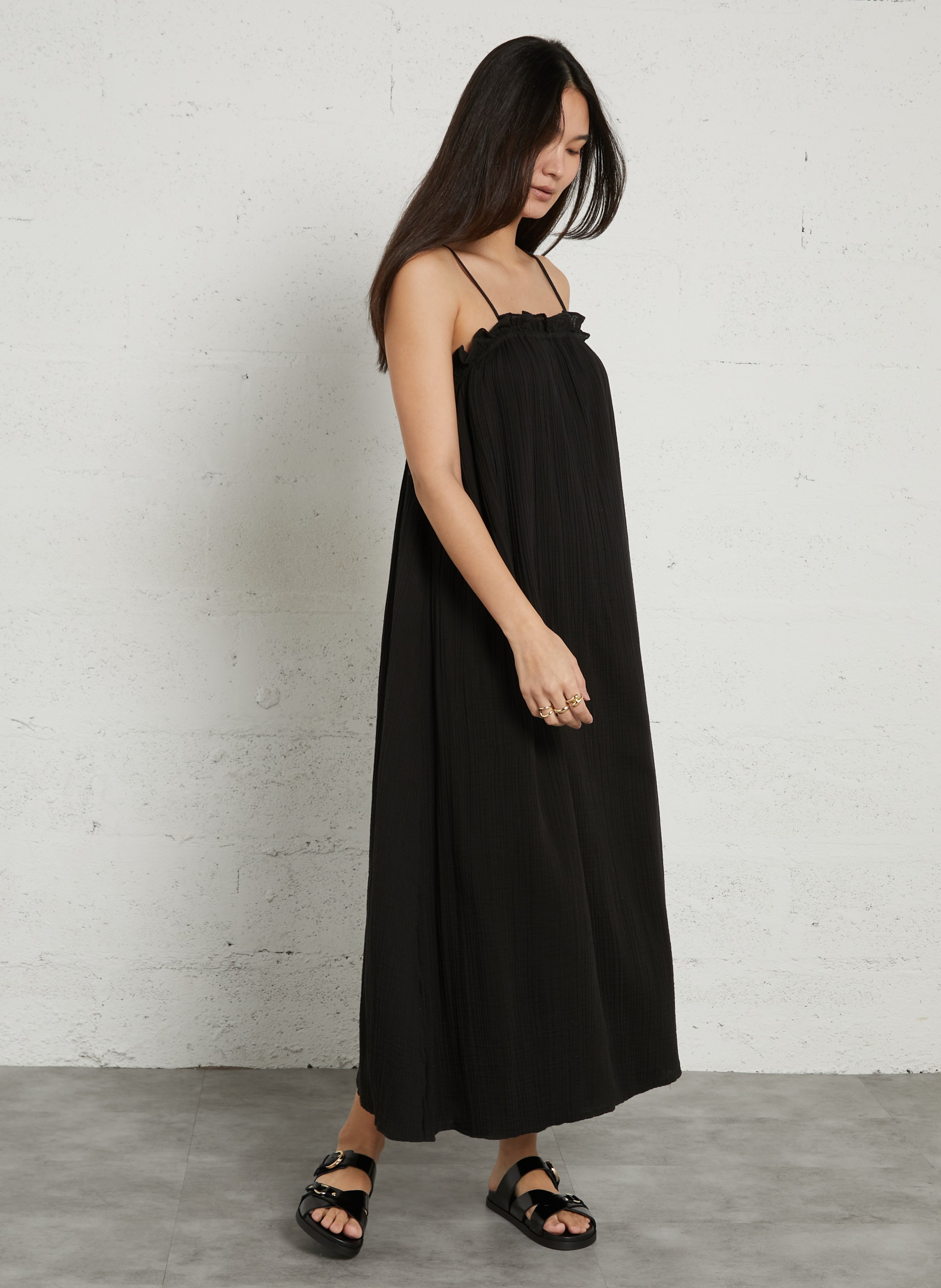 Aouda flat leather sandals BOCAGE Black