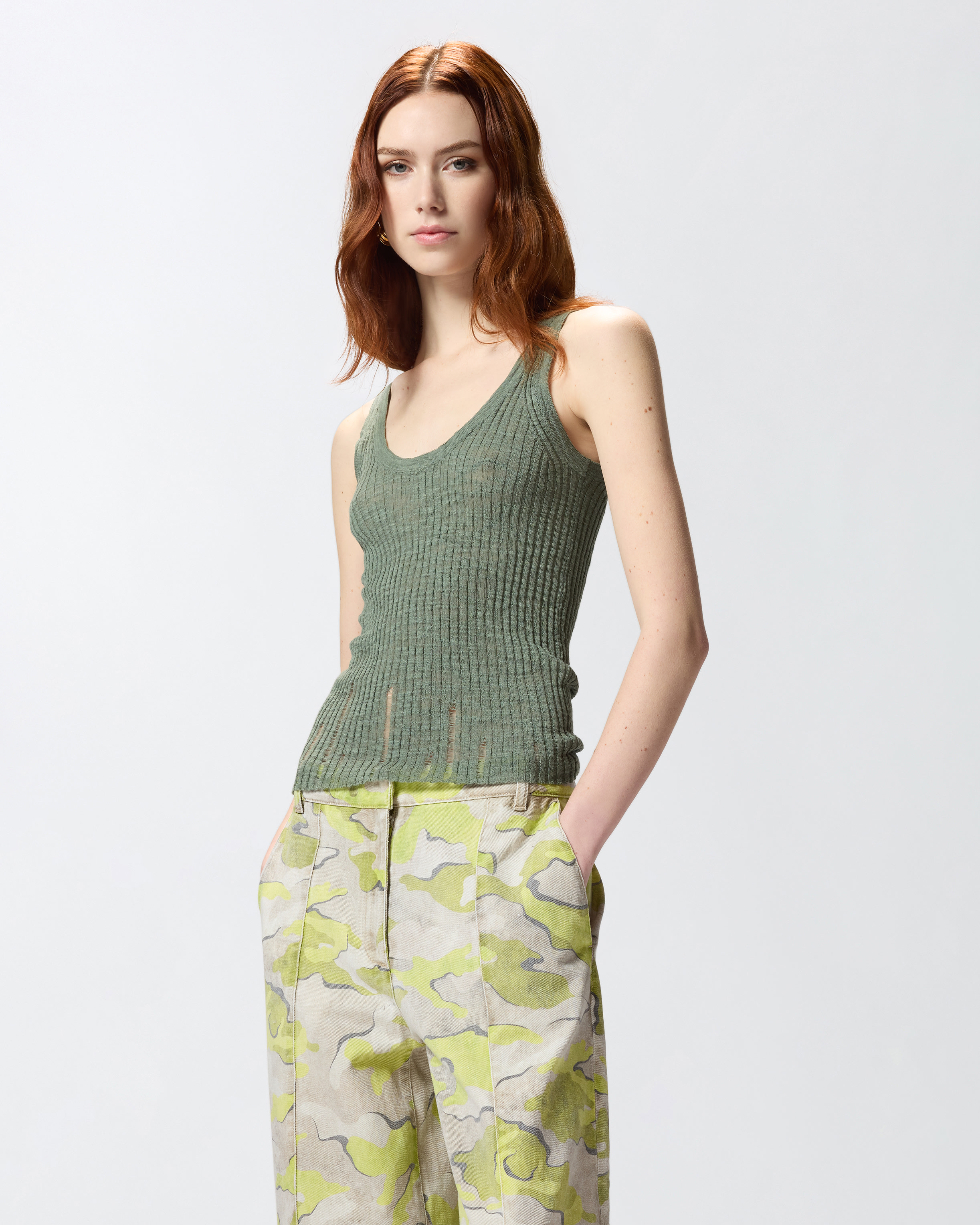 Ribbed logo tank top PINKO Grey