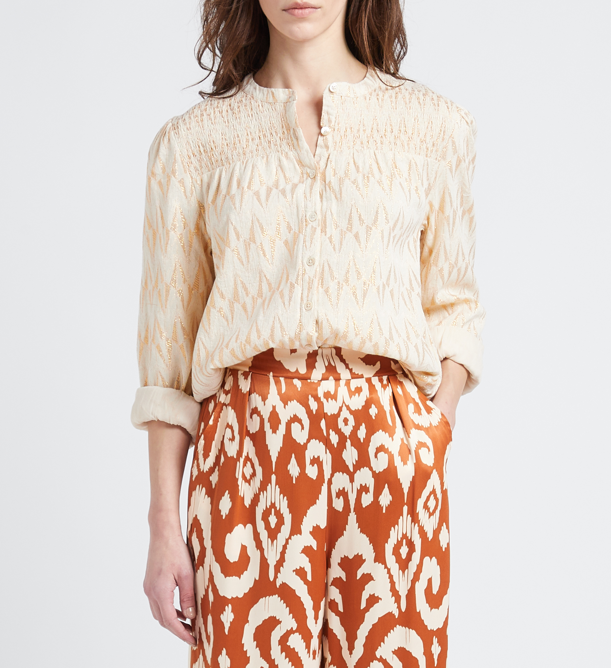 Loose-fit cotton-blend shirt with mandarin collar LA PETITE ETOILE Golden