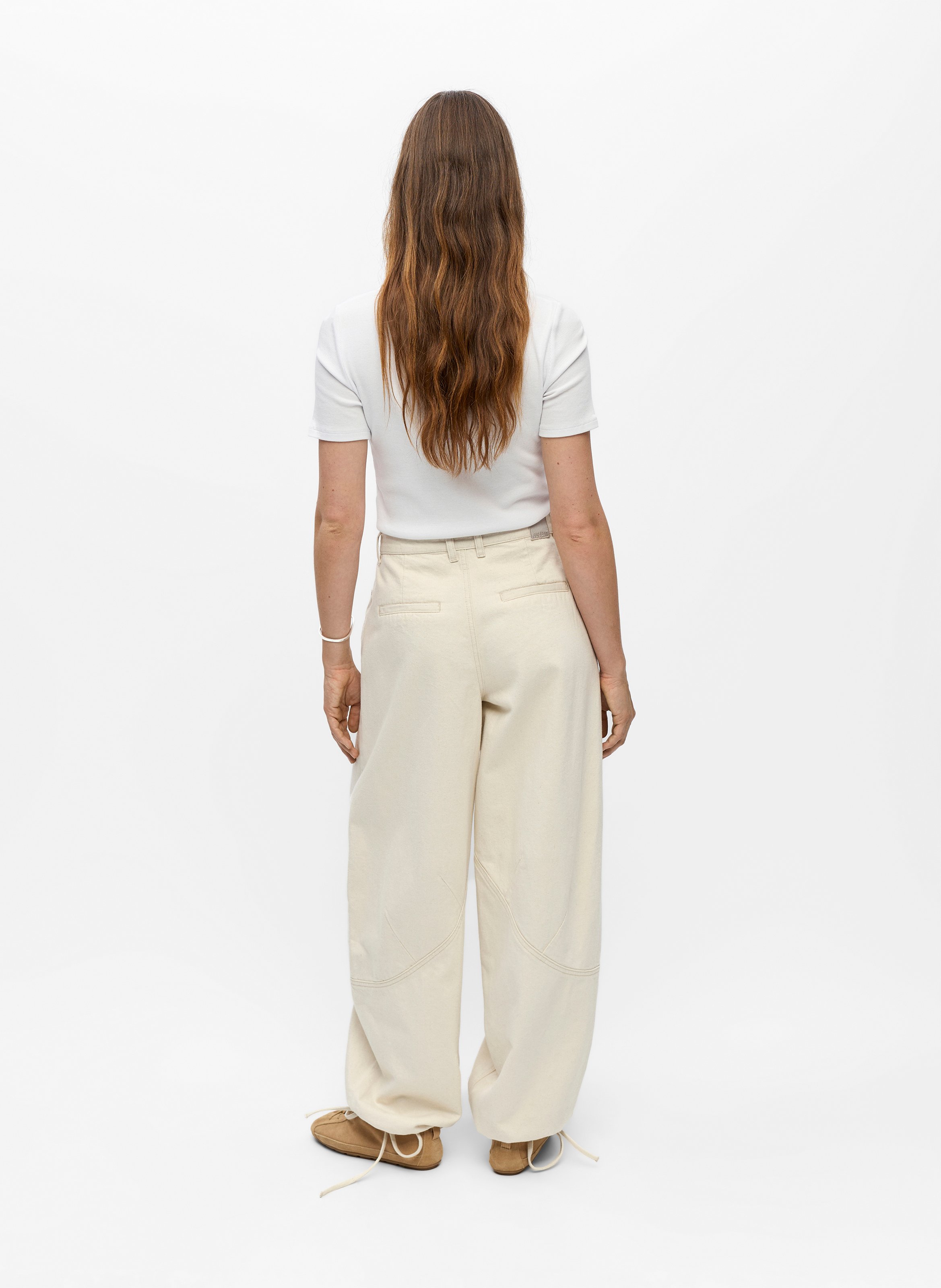 Wide trousers in organic cotton and linen blend OBJECT Beige