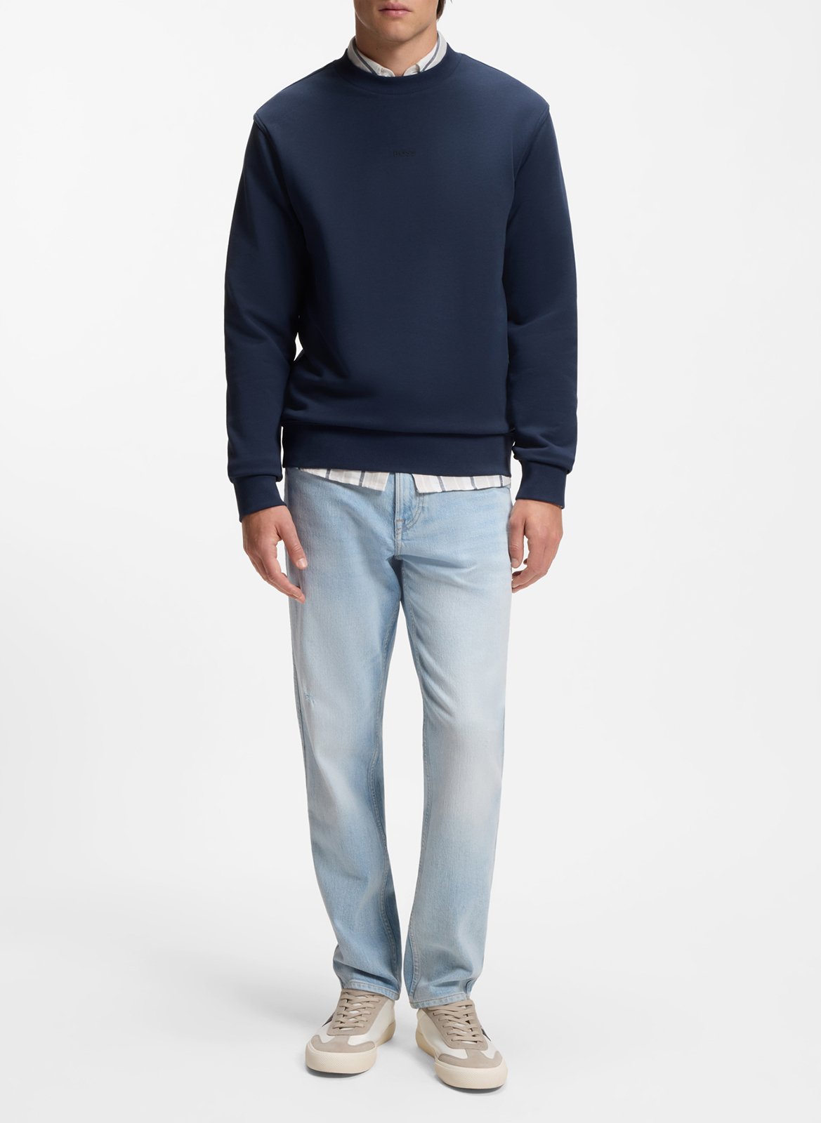Embroidered round-neck sweatshirt BOSS Blue