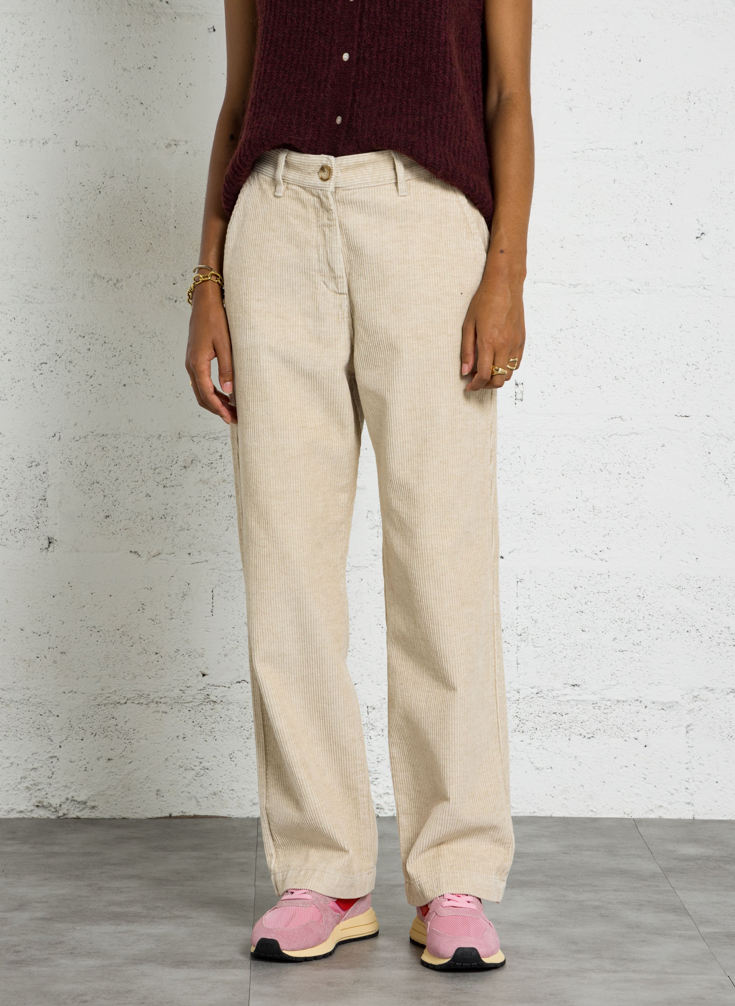 Pantaloni diritti in cotone e lino a coste ARMOR LUX Beige