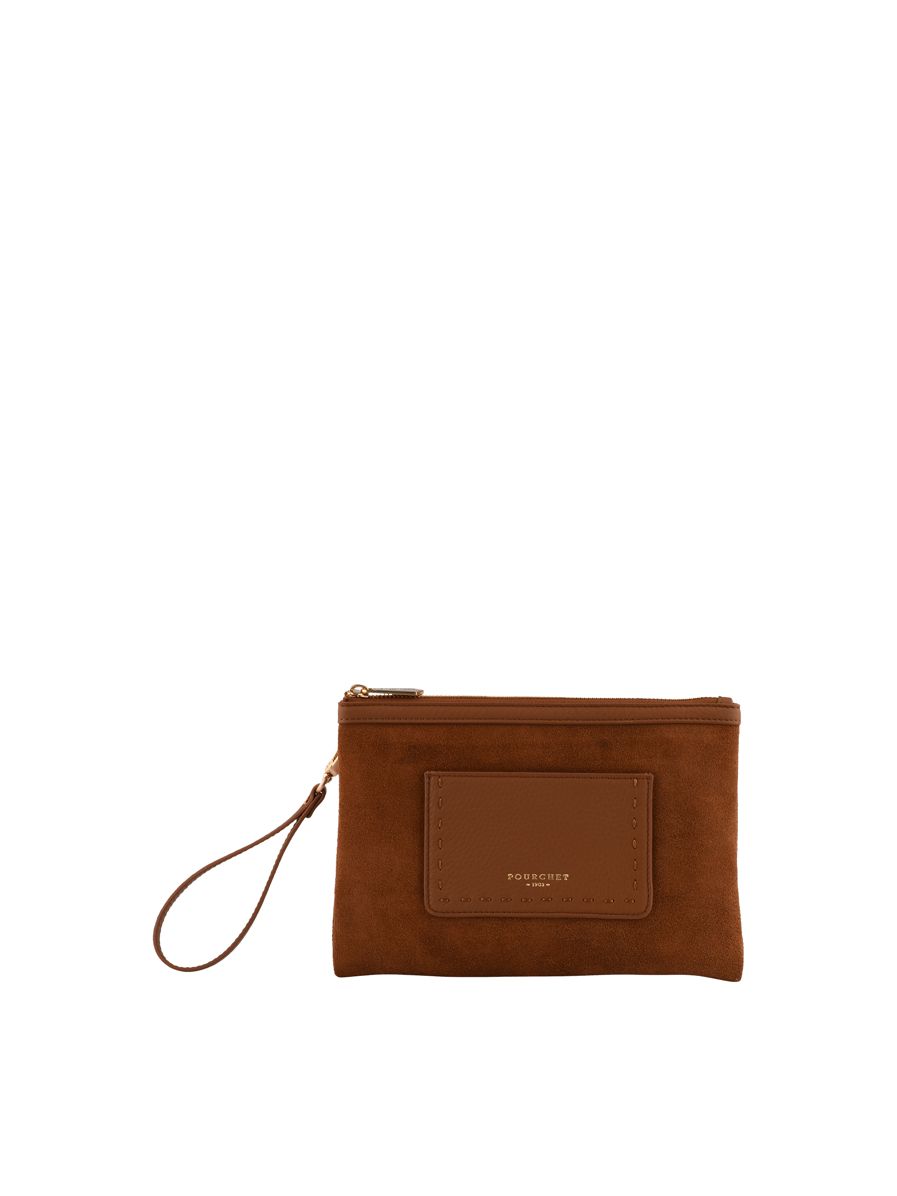 Suede cowhide leather clutch POURCHET