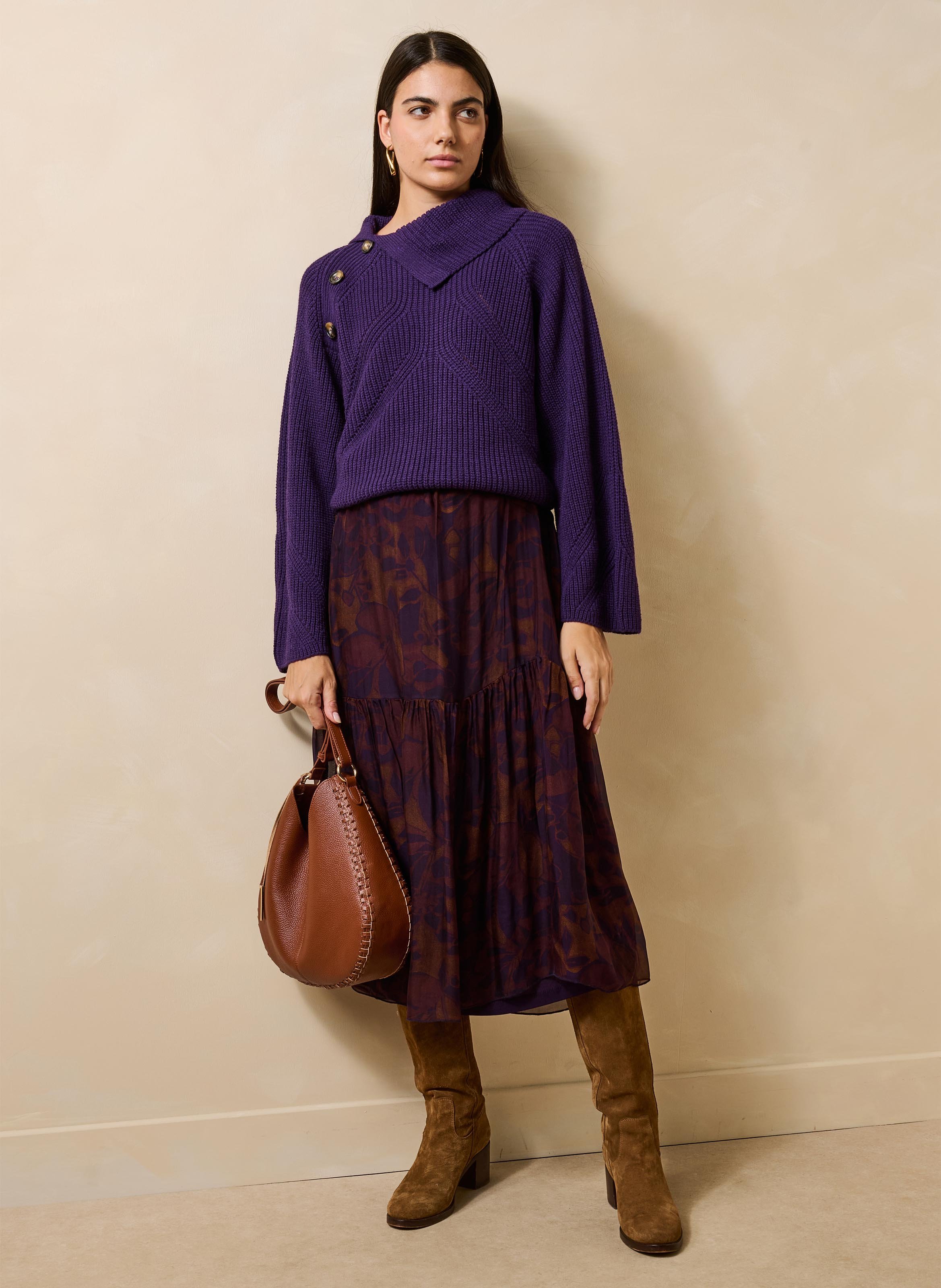 Pull ample en laine mélangé LA FEE MARABOUTEE Violet