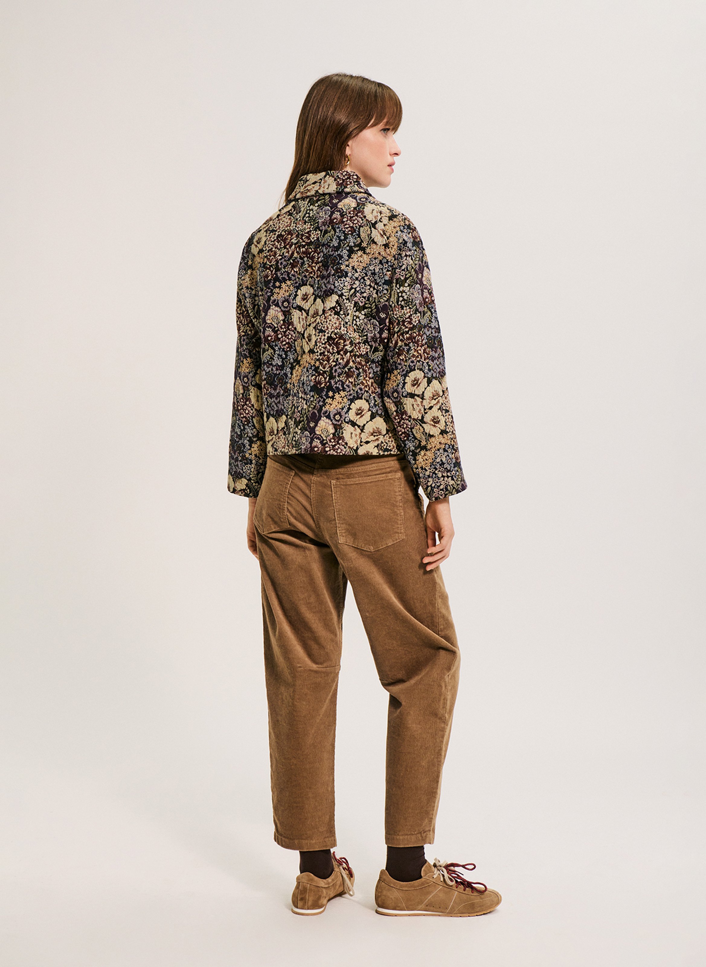 Veste col classique motif de fleurs en jacquard PABLO Noir