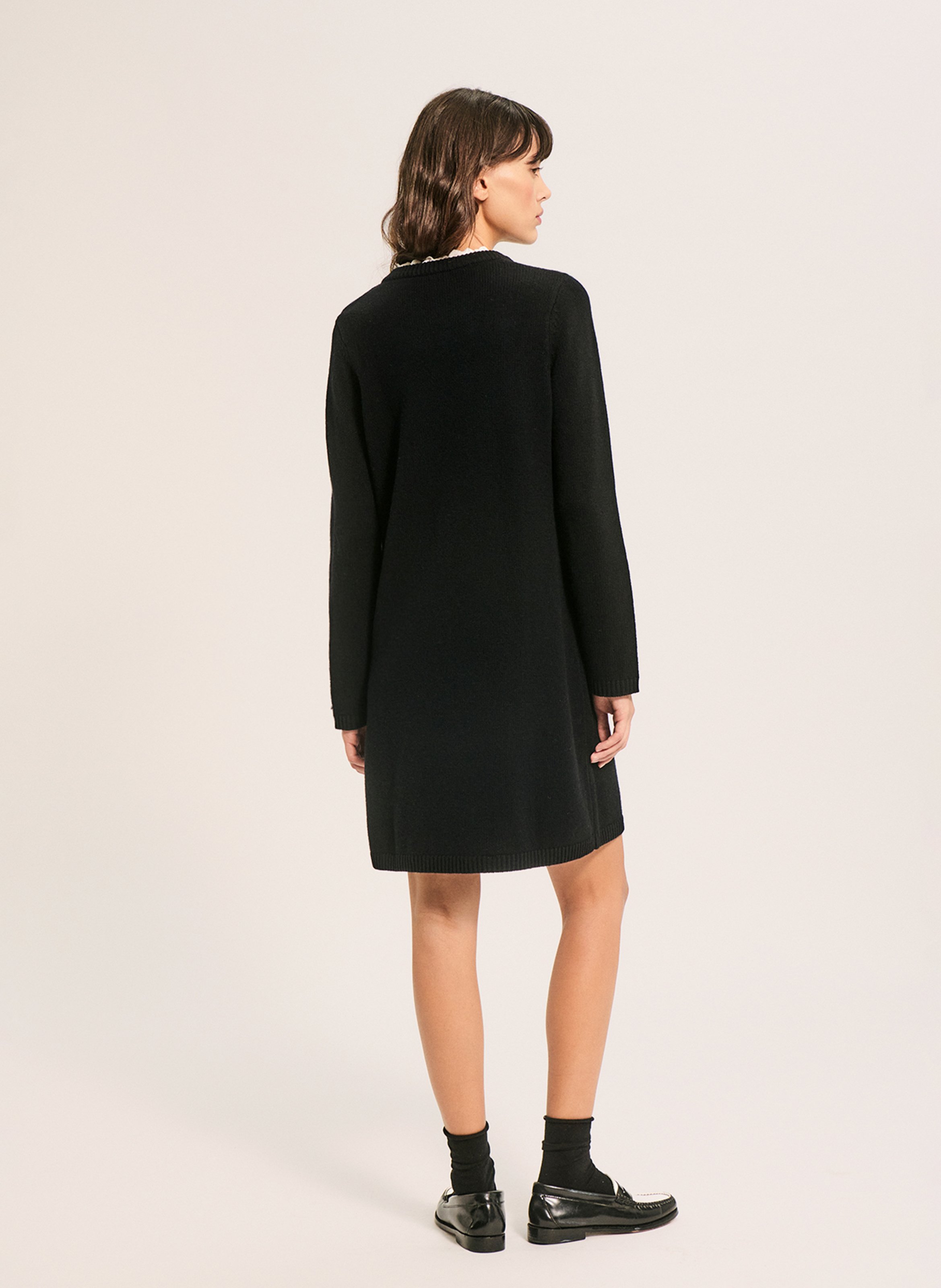 Robe courte à dentelle en laine  PABLO Noir