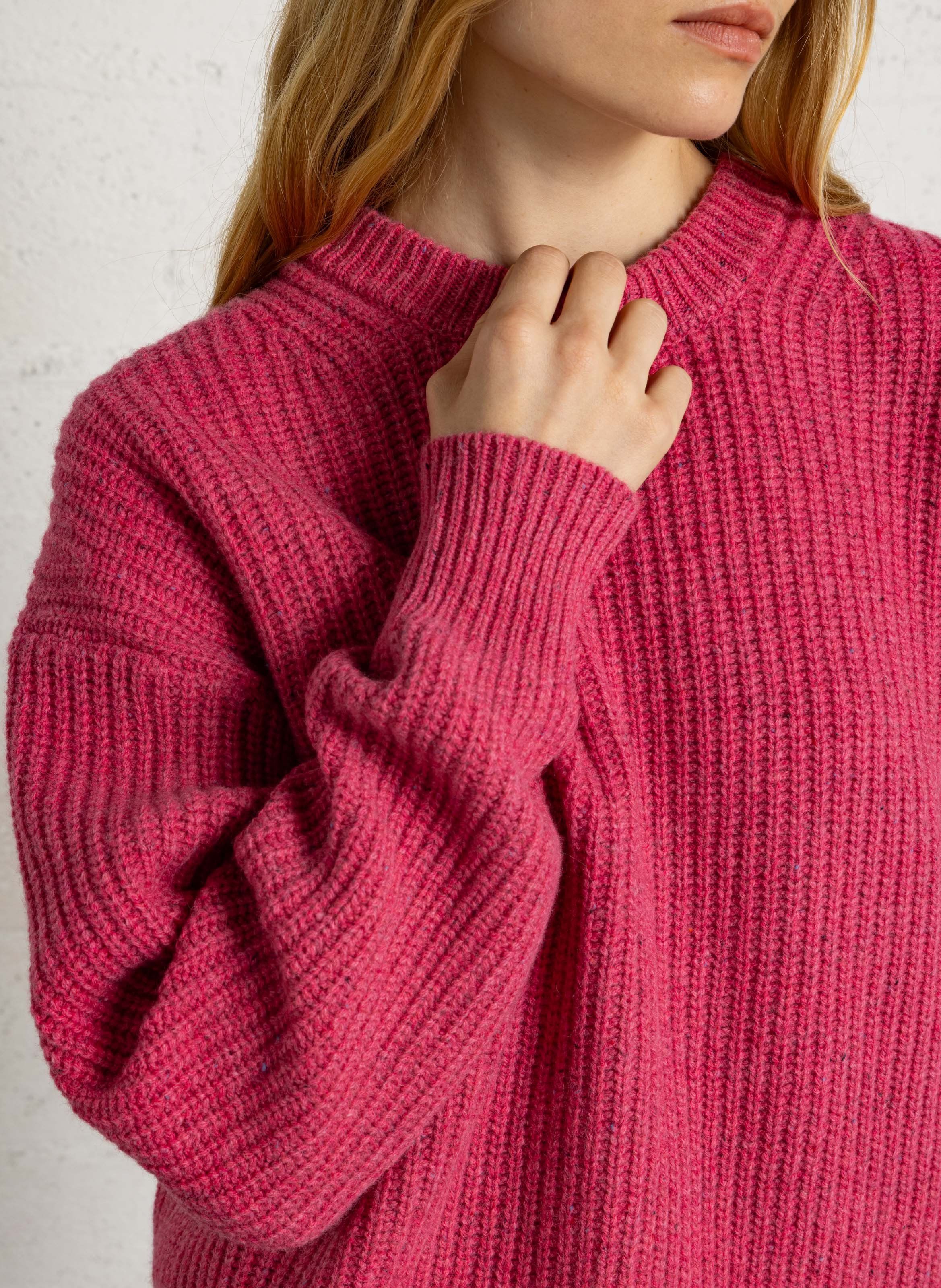 Straight-cut wool knit sweater THINKING MU Pink