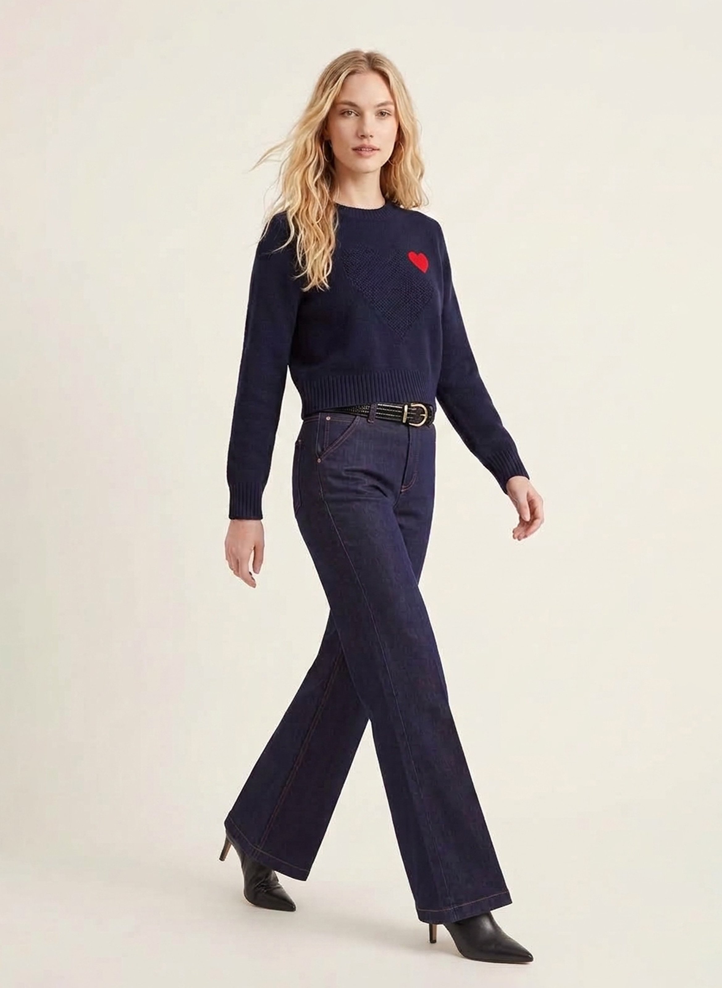 Ribbed crew-neck wool-blend sweater | Blue KOOKAI Women