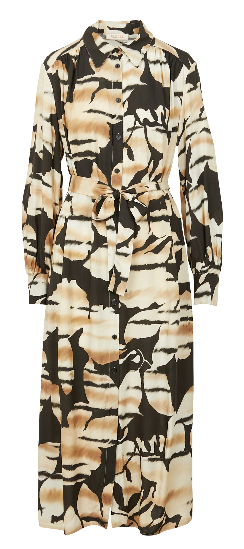 Robe longue col classique à imprimés PLEASE Beige