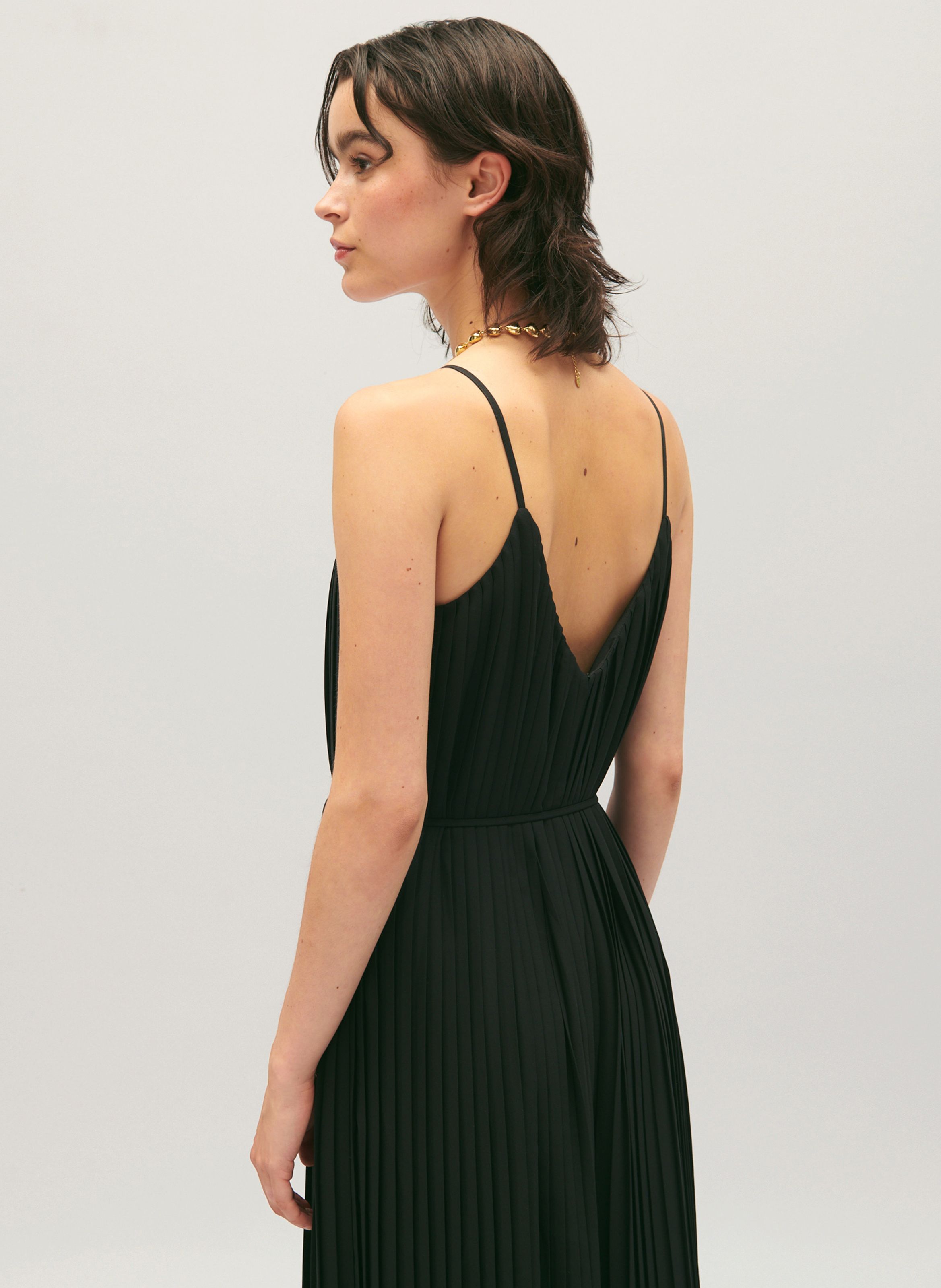 Black Pleated V neck jumpsuit