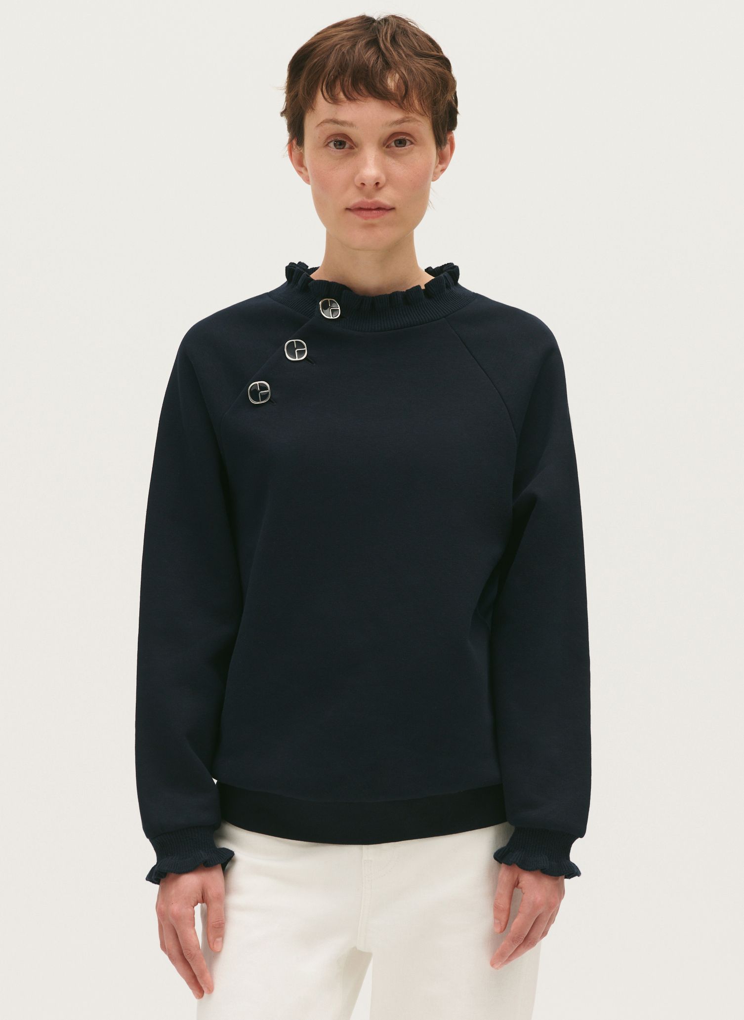 CLAUDIE PIERLOT Pullover aus Baumwoll Mix mit Stehkragen in Blau