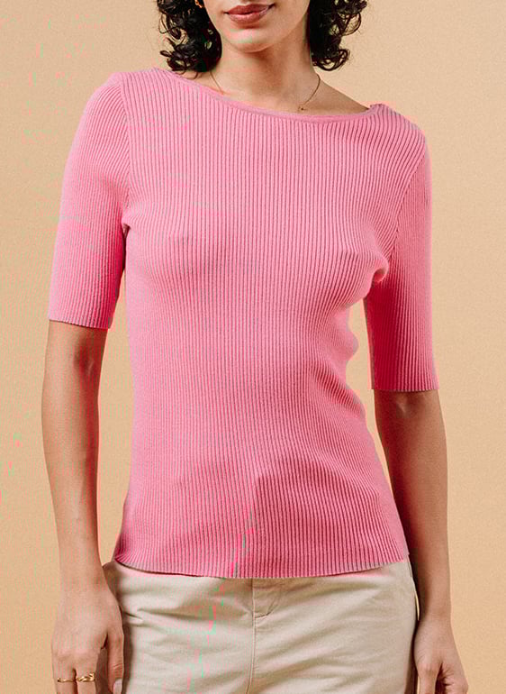 Pull manches courtes festonné GRACE ET MILA Rose