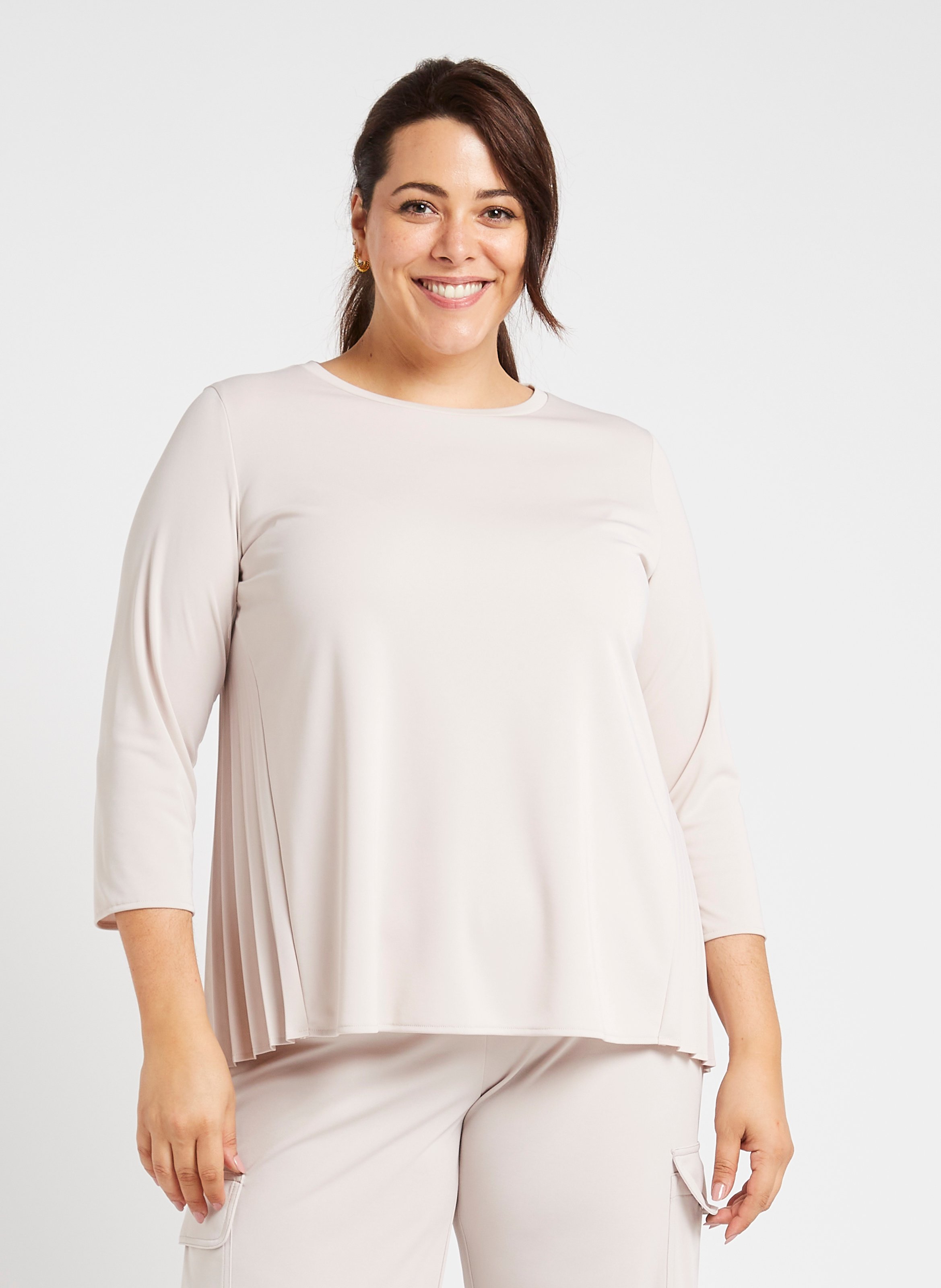 Pleated straight round-neck top PERSONA by Marina Rinaldi Beige