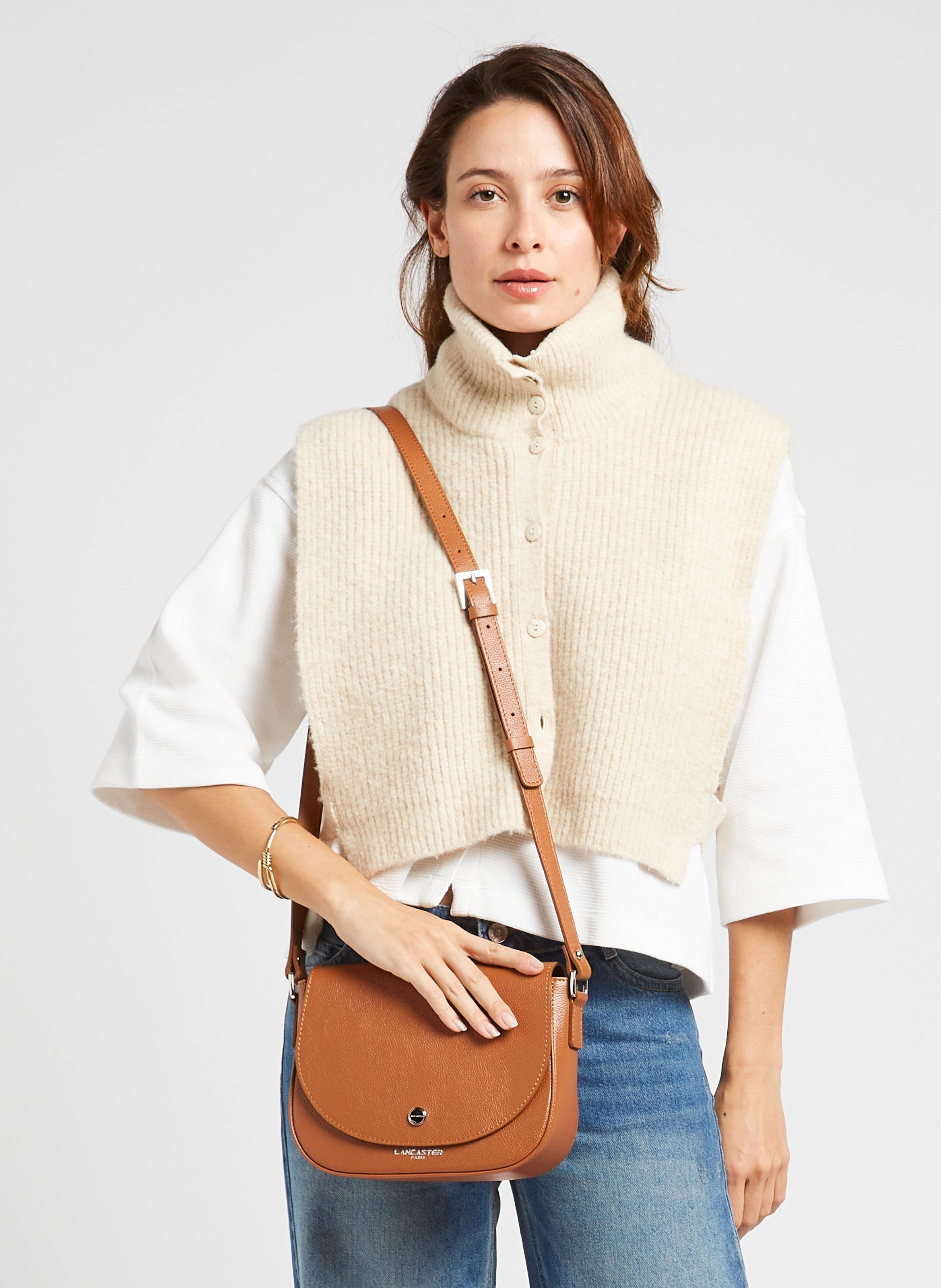 Sac porté épaule en cuir LANCASTER PARIS Marron