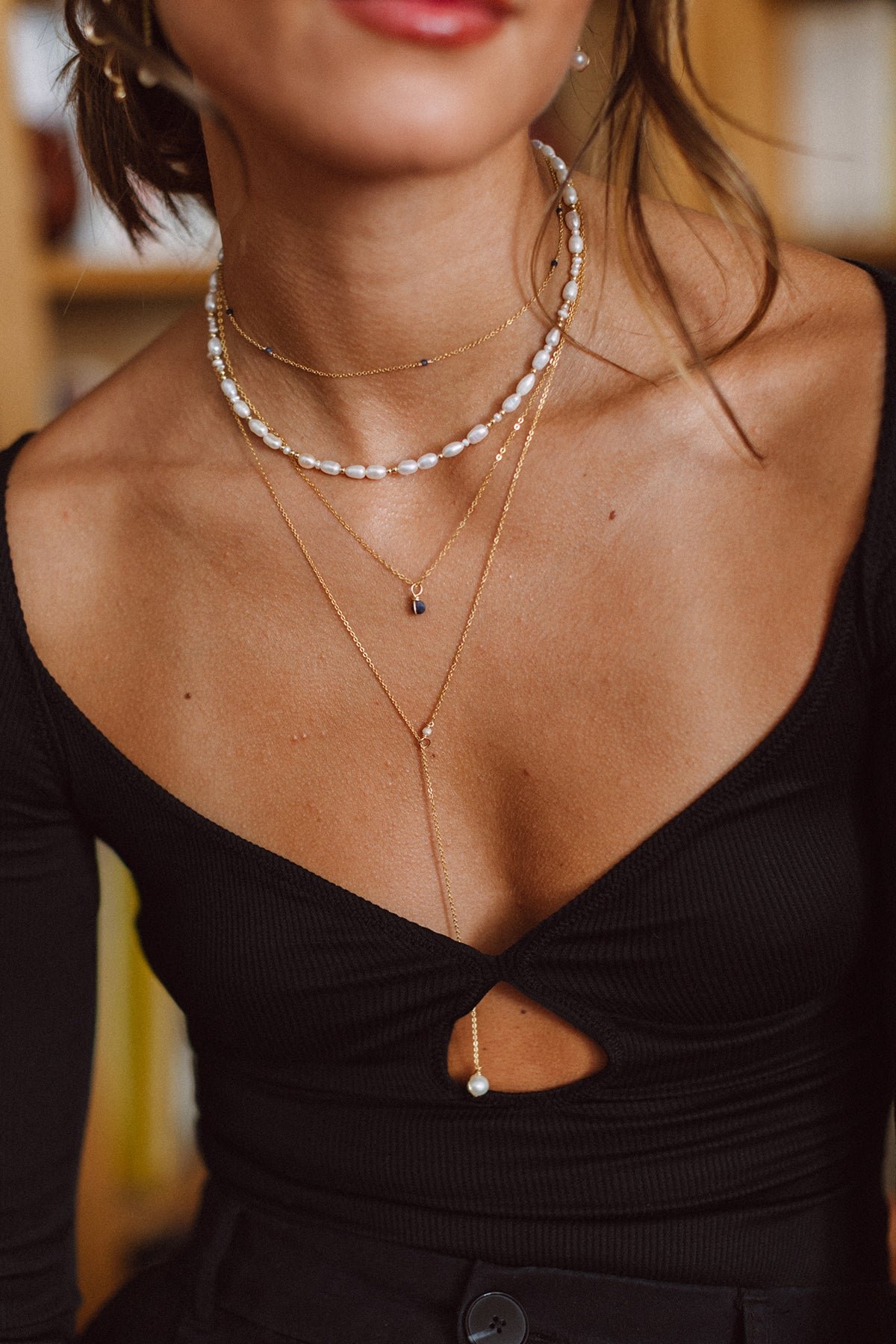 Reversible pearl necklace White