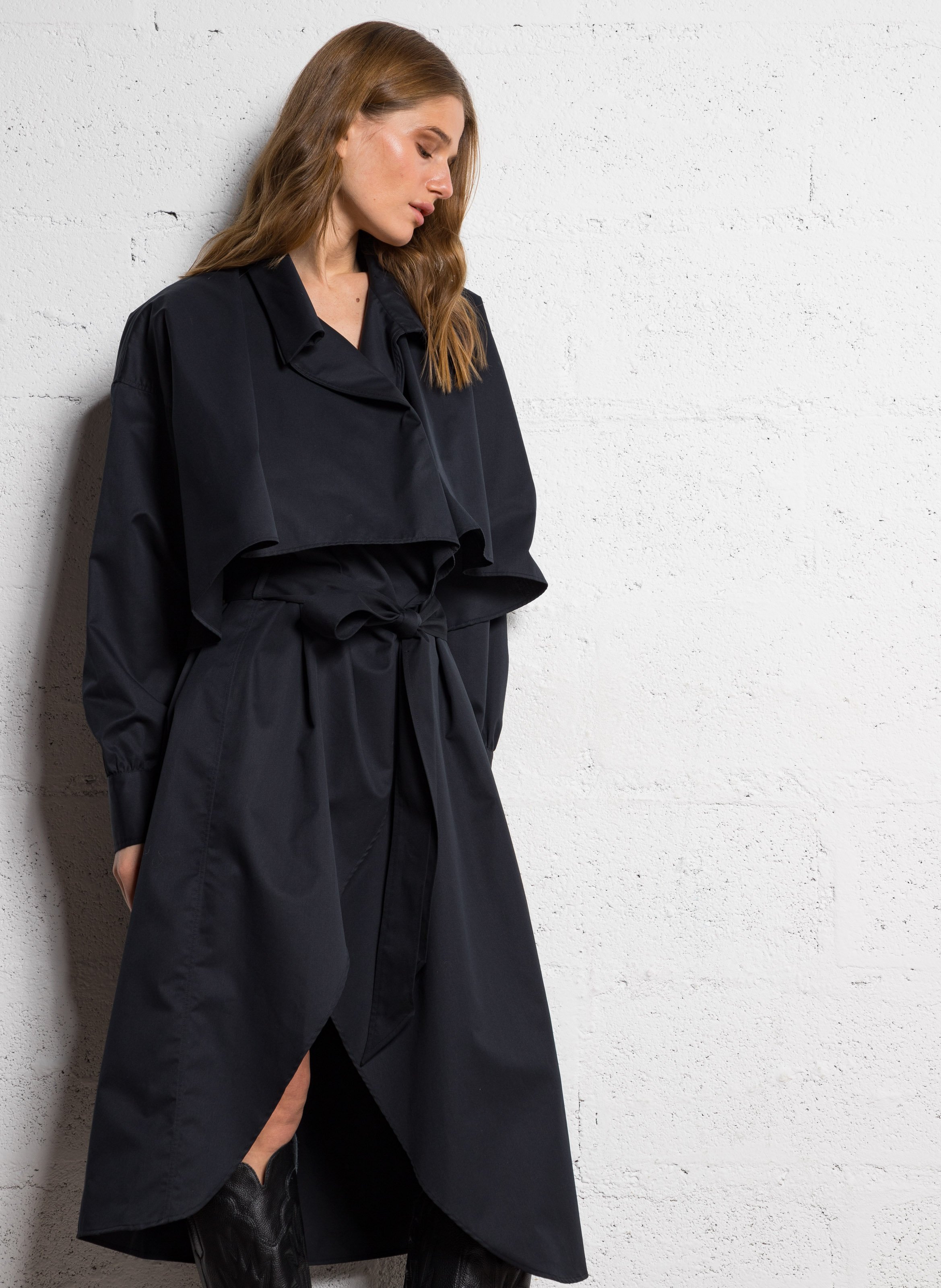 Cotton midi shirt dress with destructured collar BlackMARGAUX LONNBERG