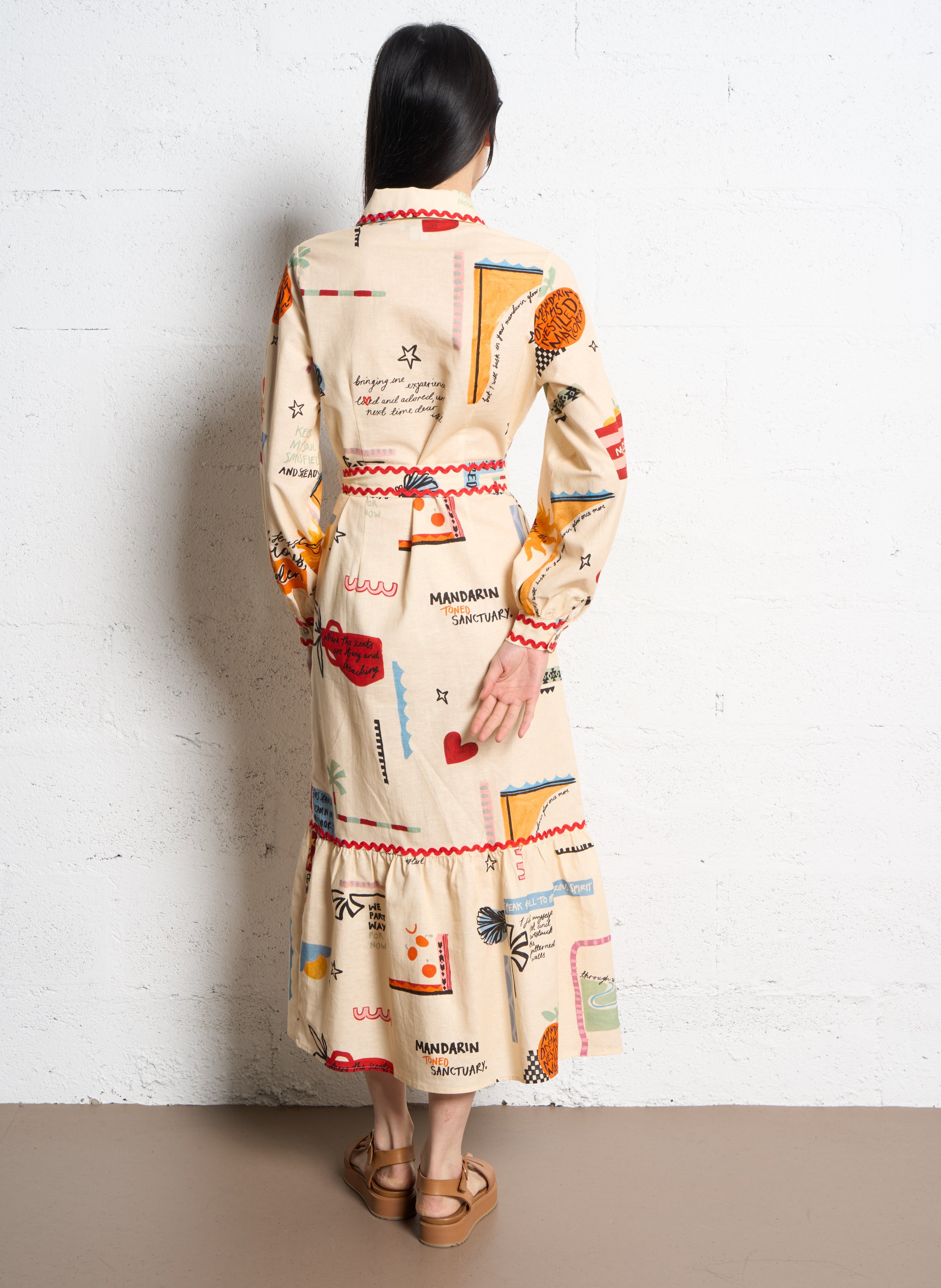 Long dress with classic collar in blended cotton NEVER FULLY DRESSED Multicolored