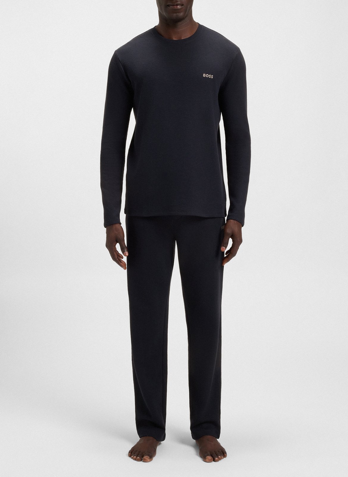 Straight long-sleeved T-shirt with logo BOSS Blue