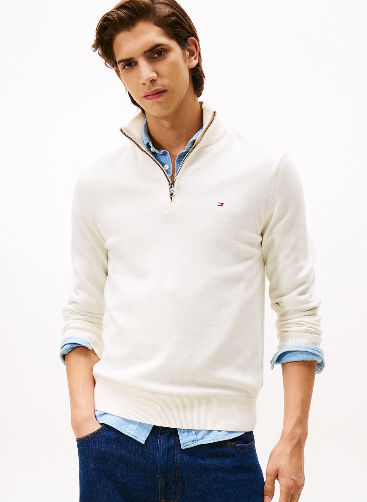 Regular-fit organic cotton and cashmere sweater with high neck TOMMY HILFIGER