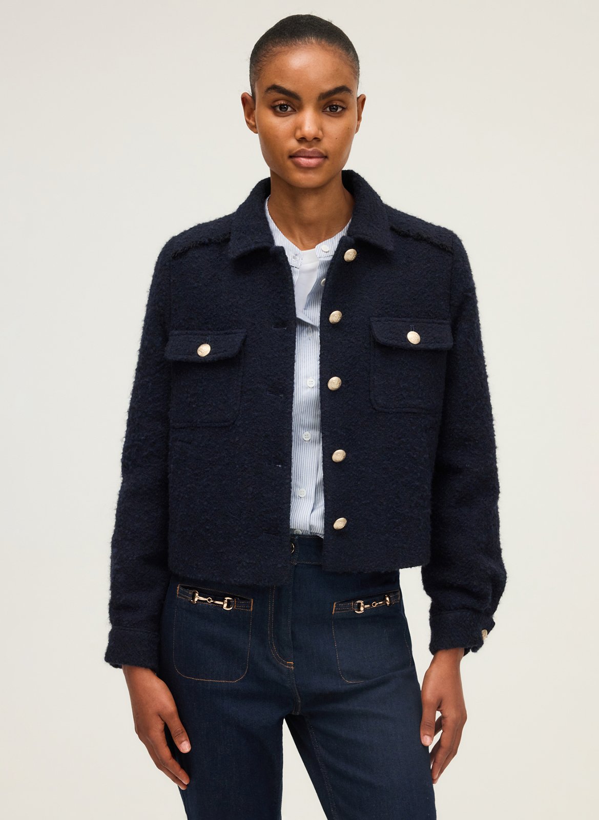 Veste col classique en laine et en coton mélangés PABLO Bleu