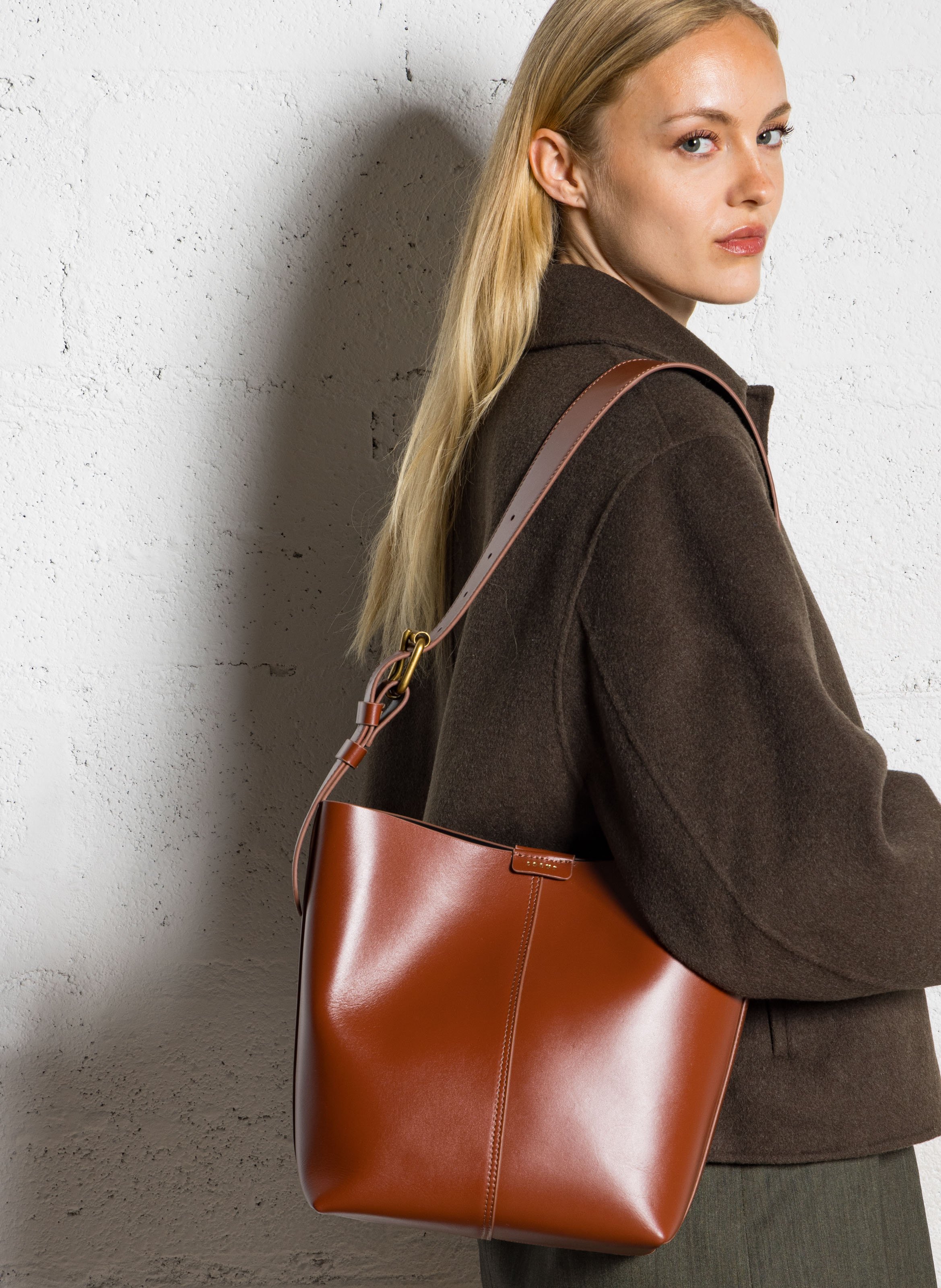 Corina leather bucket bag SOEUR Brown