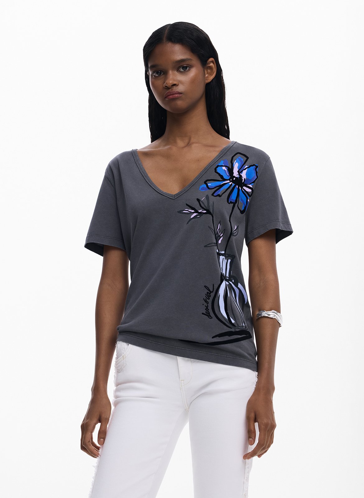Tee-shirt col V en coton DESIGUAL