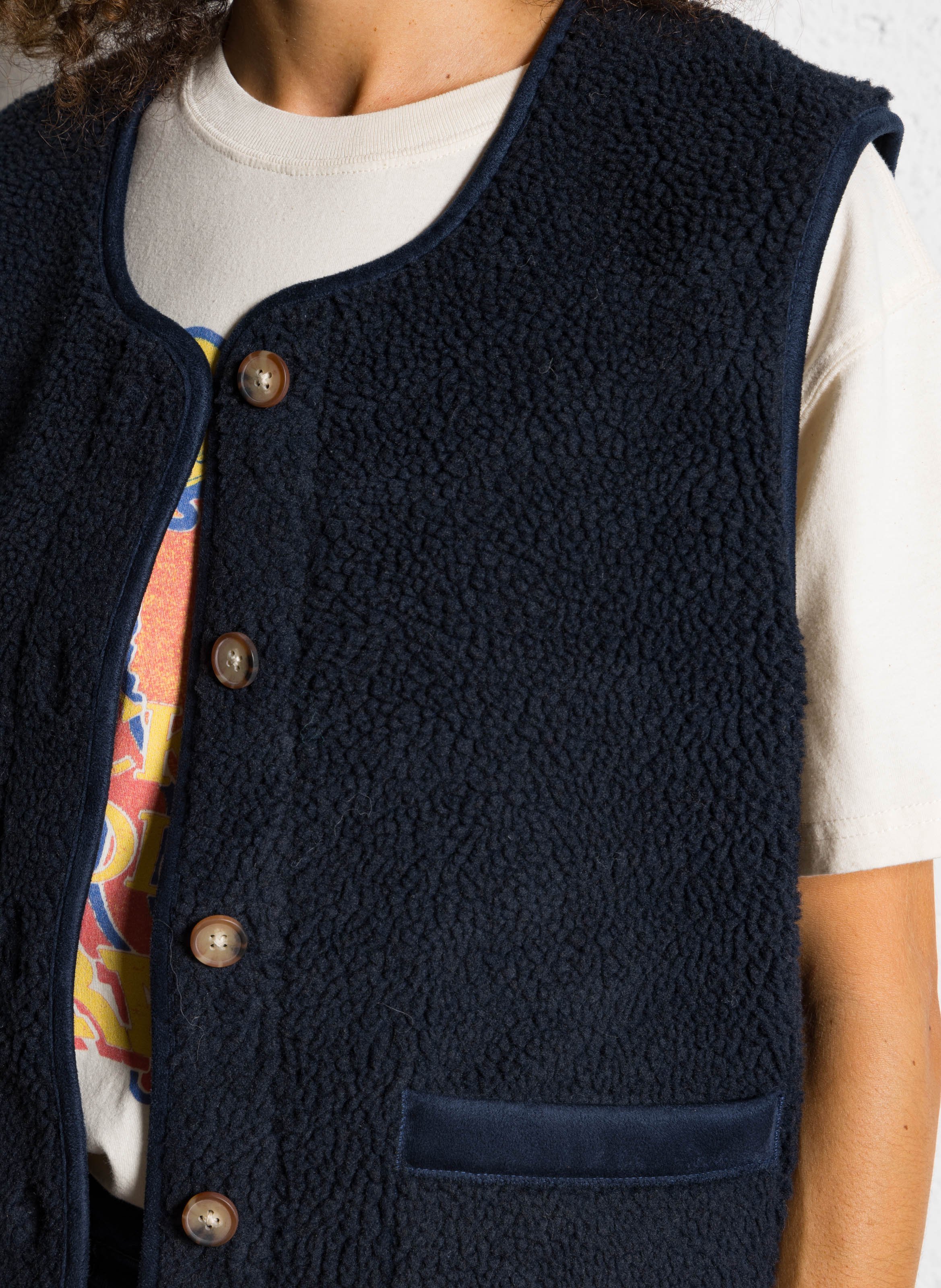 Omkeerbaar jasje van sherpa met ronde hals LAB DIP Blauw