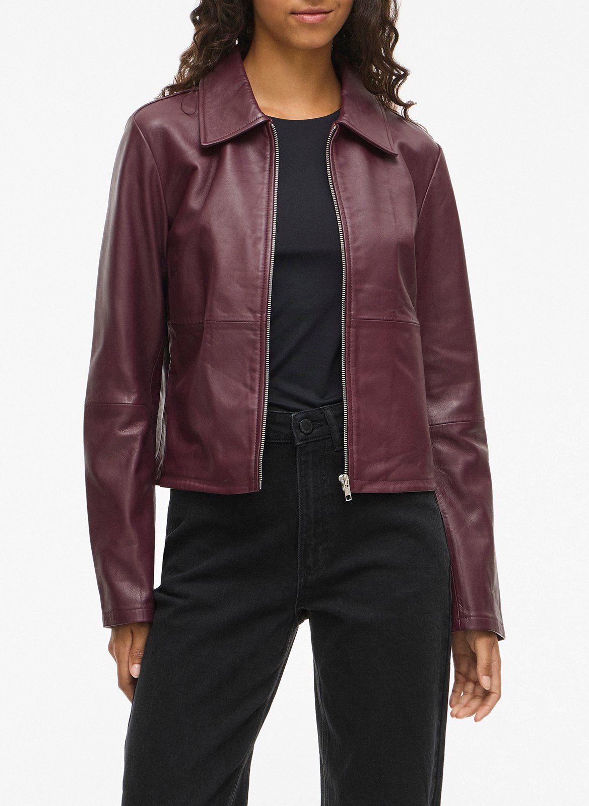 Veste droite col classique en cuir VILA Prune