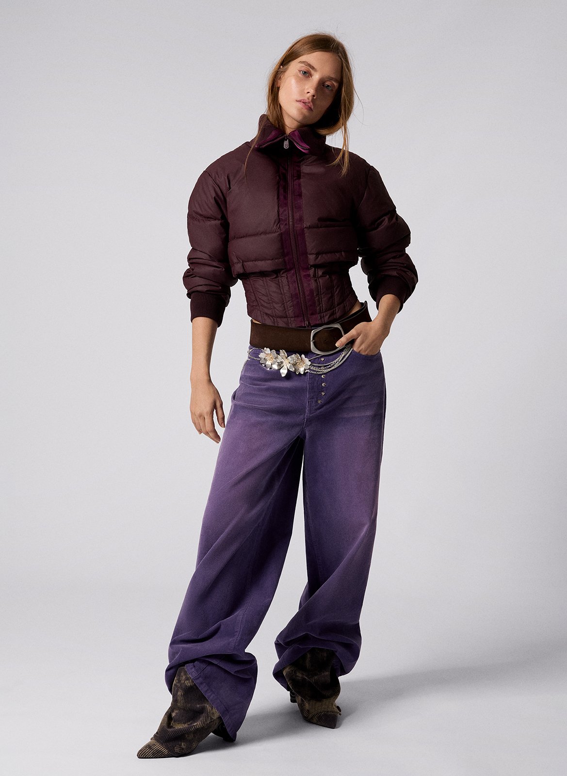 Jean large taille mi-haute uni DESIGUAL Rouge