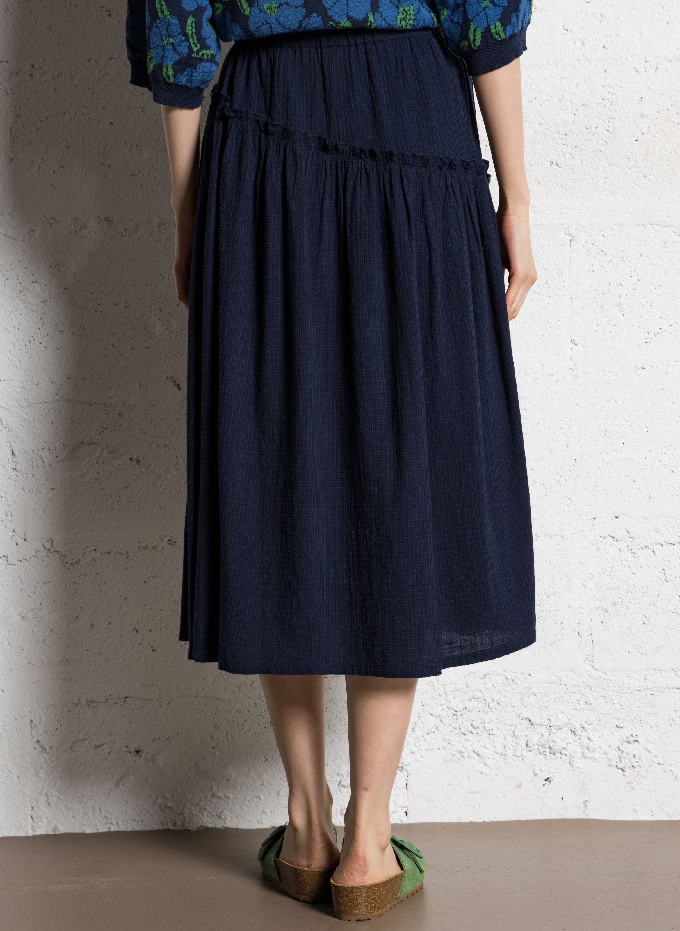 Wijd uitlopende midi-rok met elastische tailleband NICE THINGS Blauw