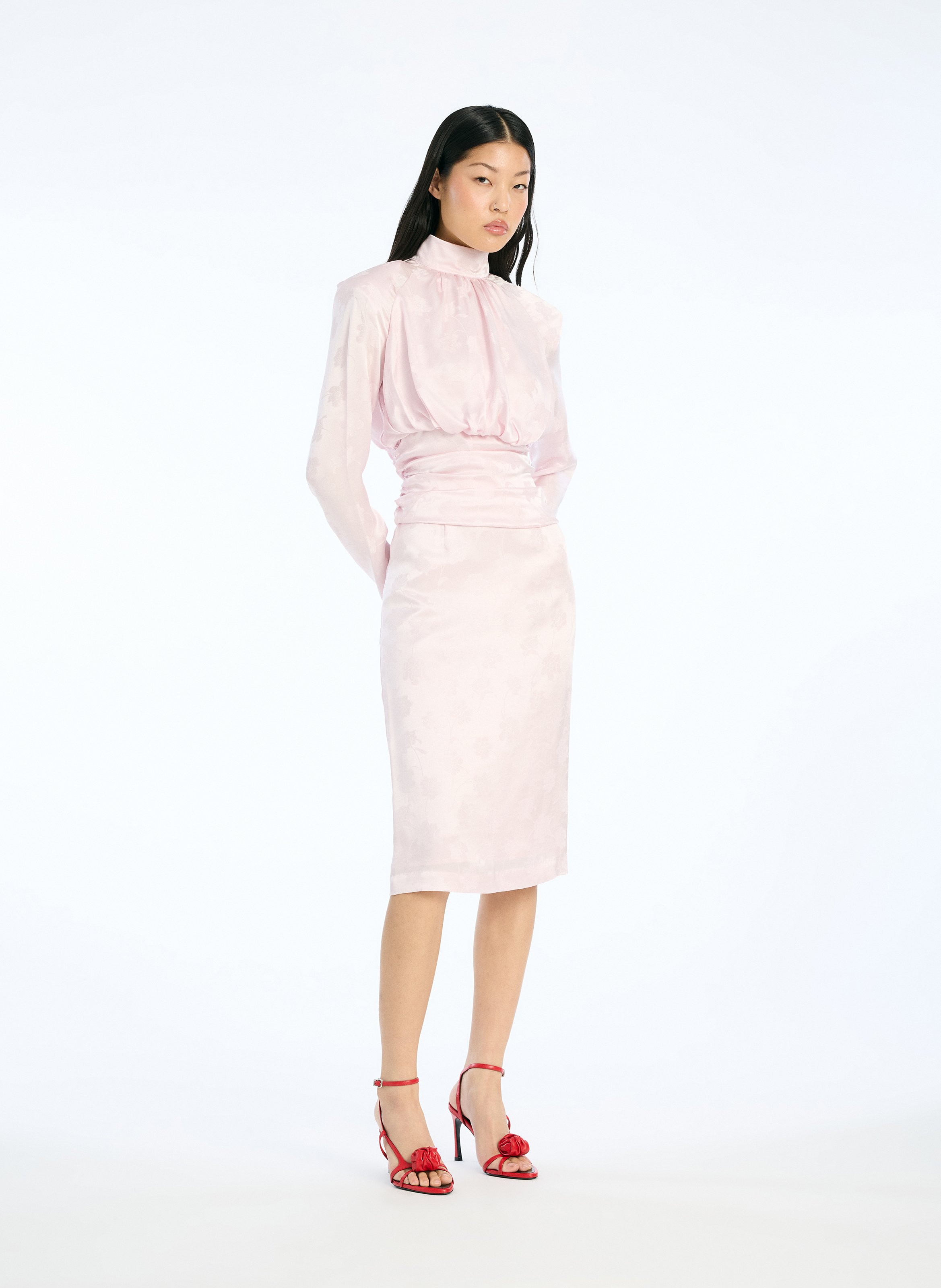 Jupe droite taille haute jacquard ROTATE Violet