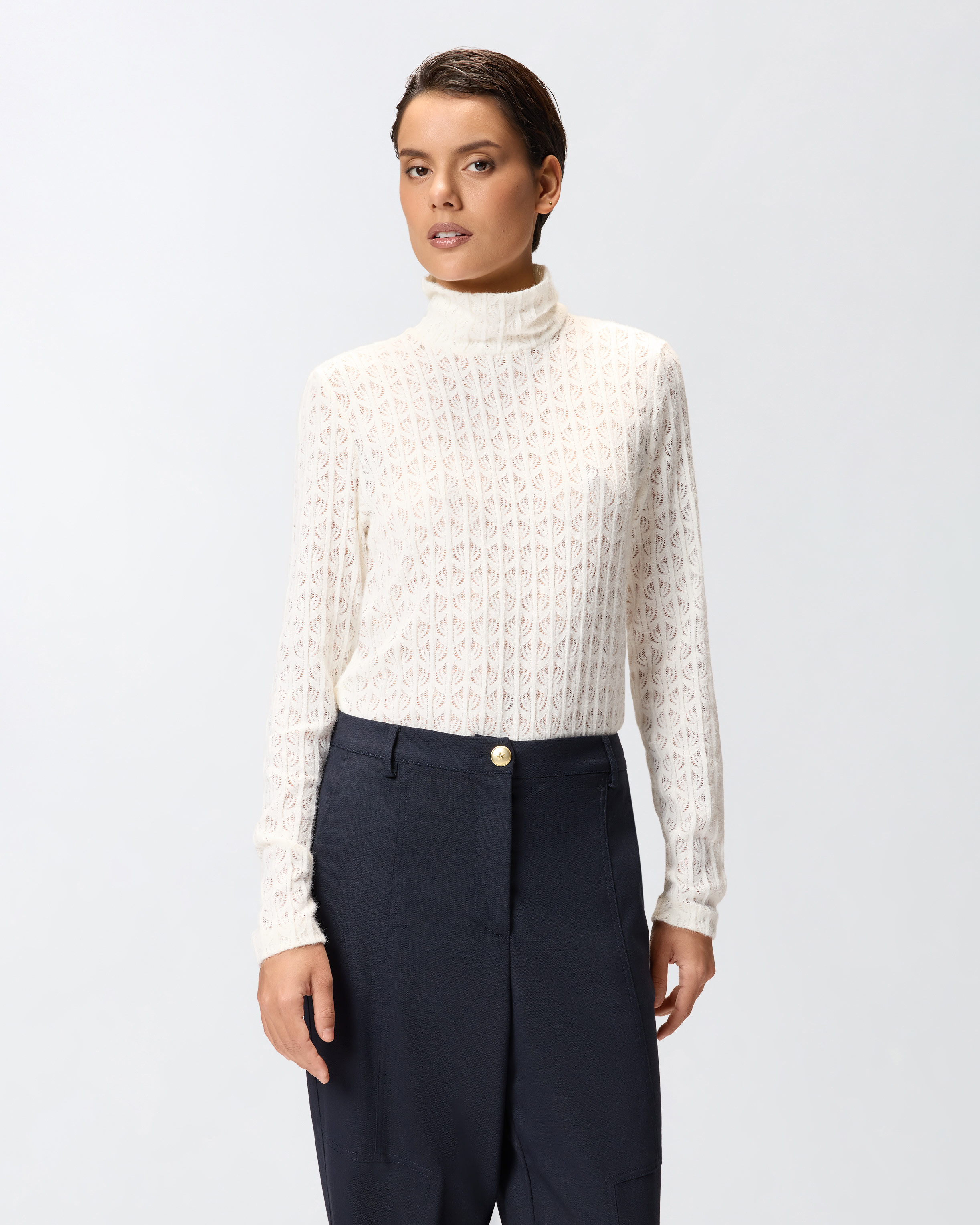 Lace sweater with sheer details PINKO White