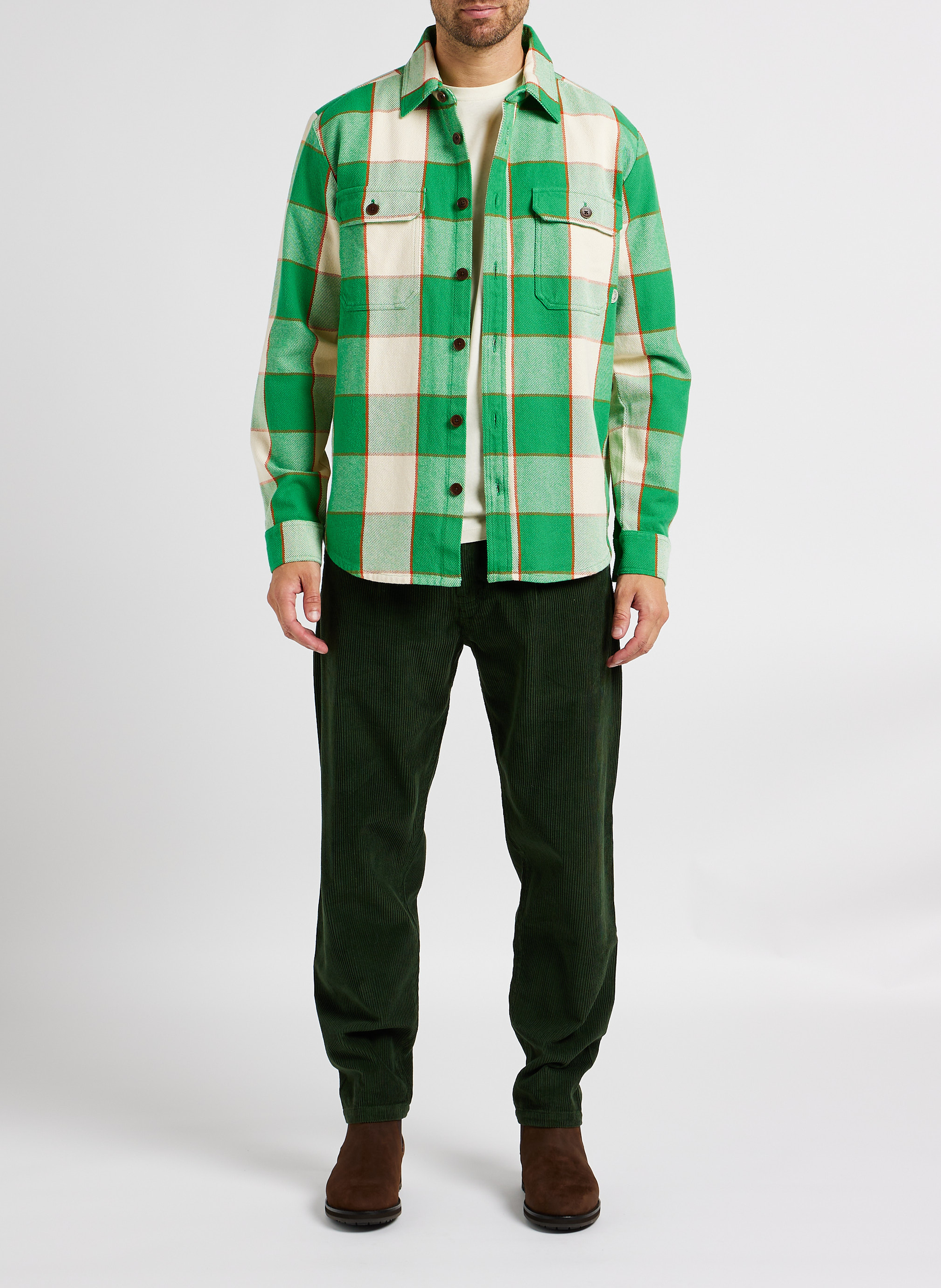 Recht overshirt van biokatoen met klassieke kraag THINKING MU Groen