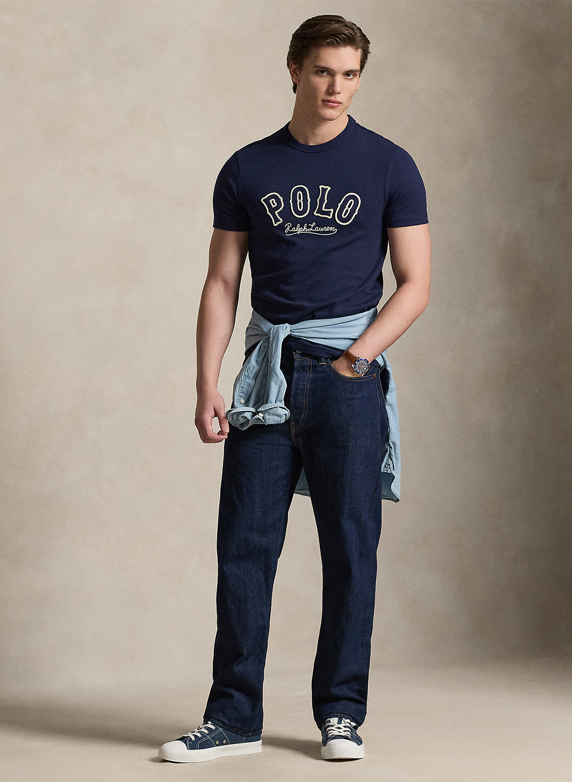 Tee-shirt droit brodé en coton POLO RALPH LAUREN Bleu